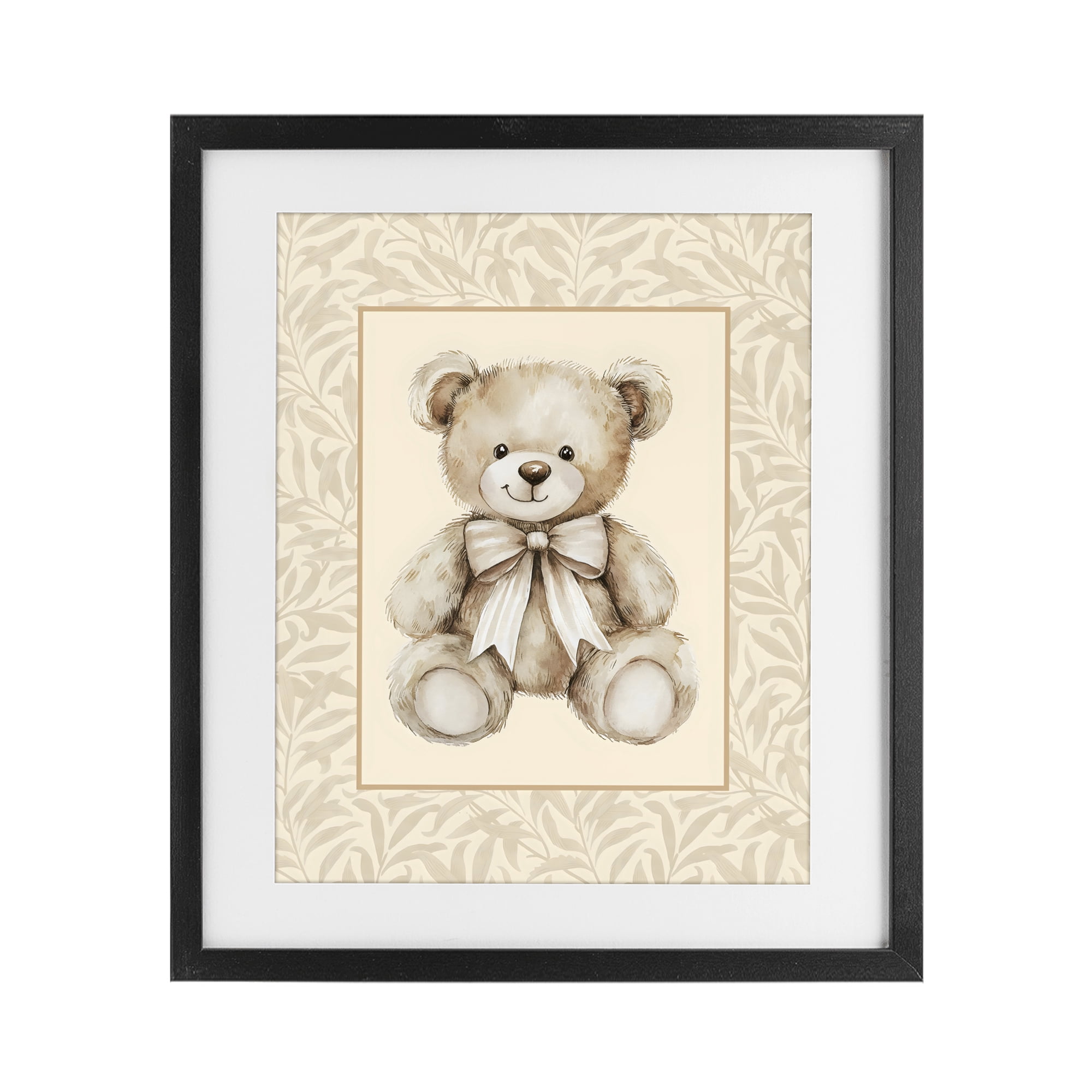 Stupell Industries Beige Teddy Bear and Border Black Framed Print Under Glass, design by LSR Design Studio
