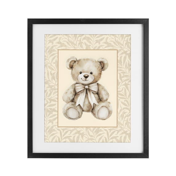 Stupell Industries Farmhouse Beige Teddy Bear and Border Black Framed Print Under Glass, 13 x 16, by LSR Design Studio