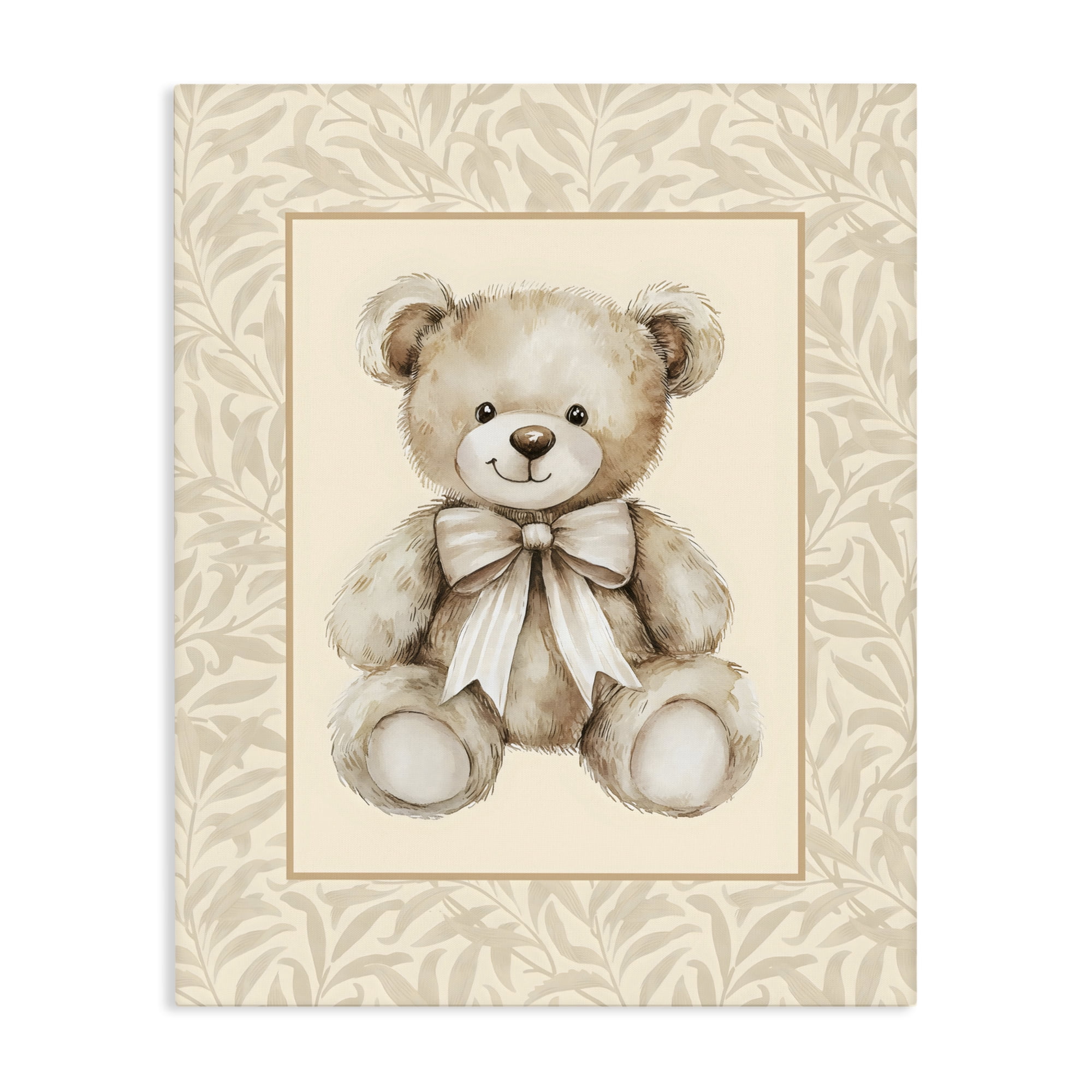 Stupell Industries Beige Teddy Bear and Border Canvas Wall Art, design by LSR Design Studio