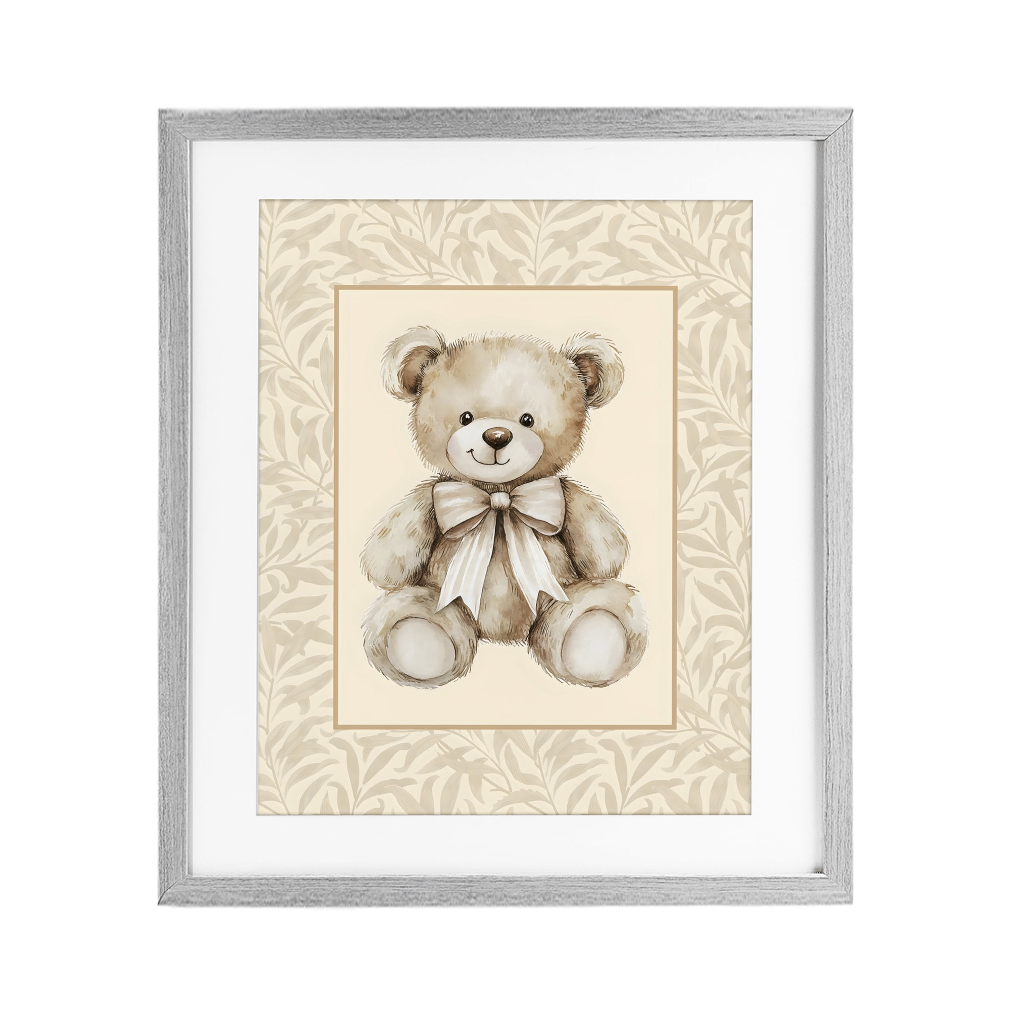Stupell Industries Beige Teddy Bear and Border Gray Framed Print Under Glass, design by LSR Design Studio