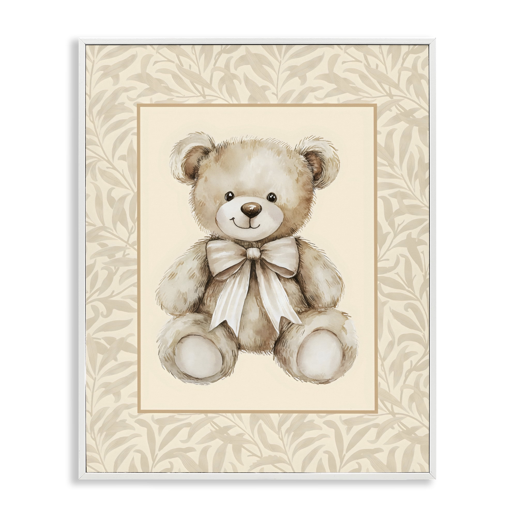 Stupell Industries Beige Teddy Bear and Border White Framed Giclee Art, design by LSR Design Studio