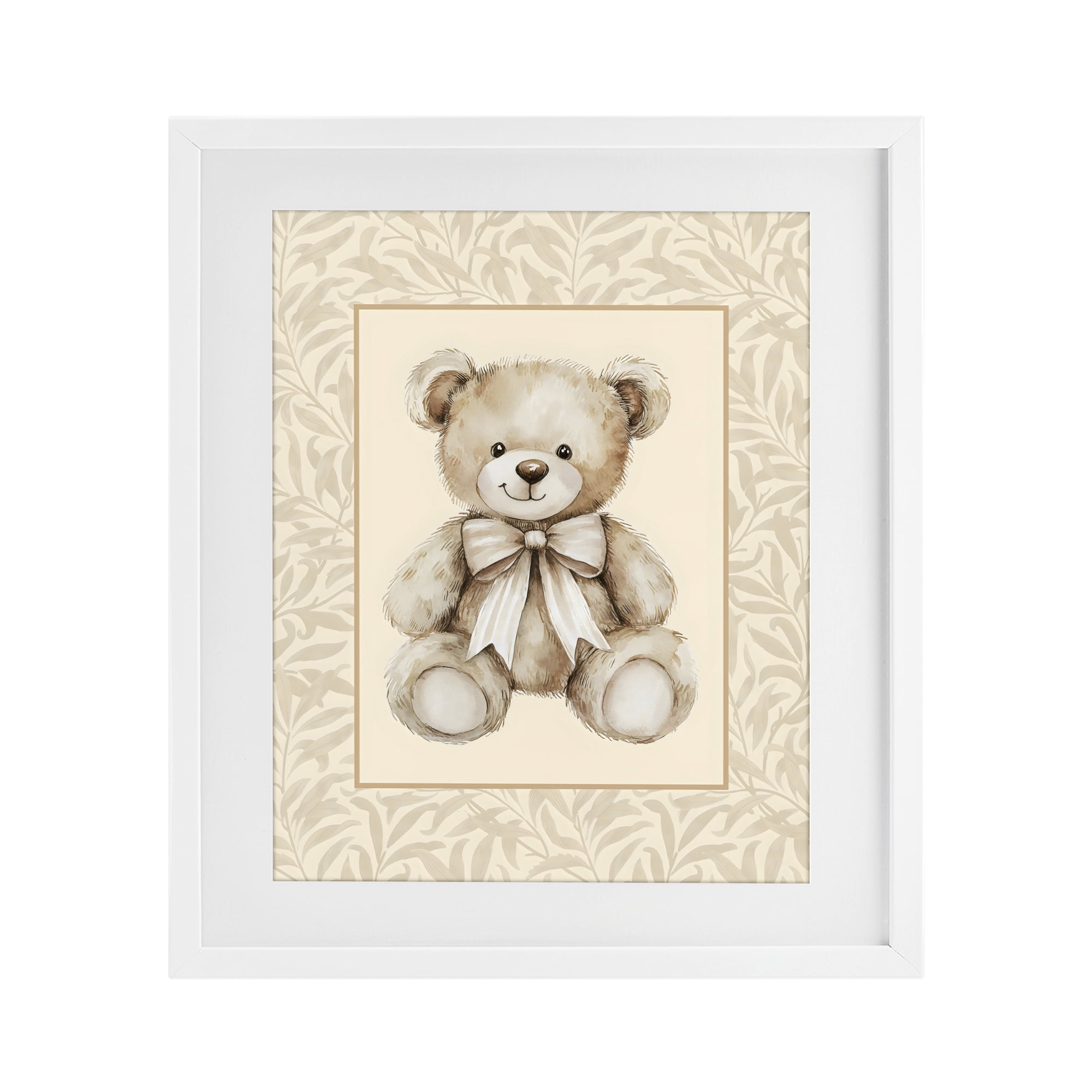 Stupell Industries Beige Teddy Bear and Border White Framed Print Under Glass, design by LSR Design Studio