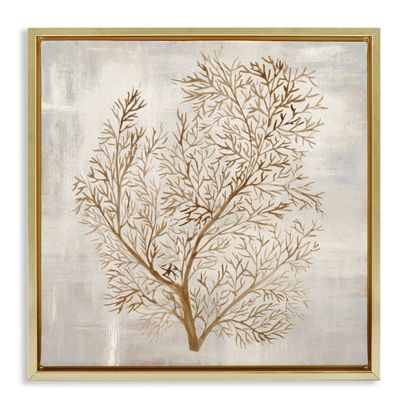 Stupell Industries Beige Tides Botanical Gold Framed Floater Canvas Wall Art design by Hannah Dawson, 25 x 25