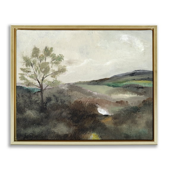 Stupell Industries Beige Toned Landscape Landscape & Nature Painting Gold Floater Framed Canvas Art Print Wall Art, 31 x 25