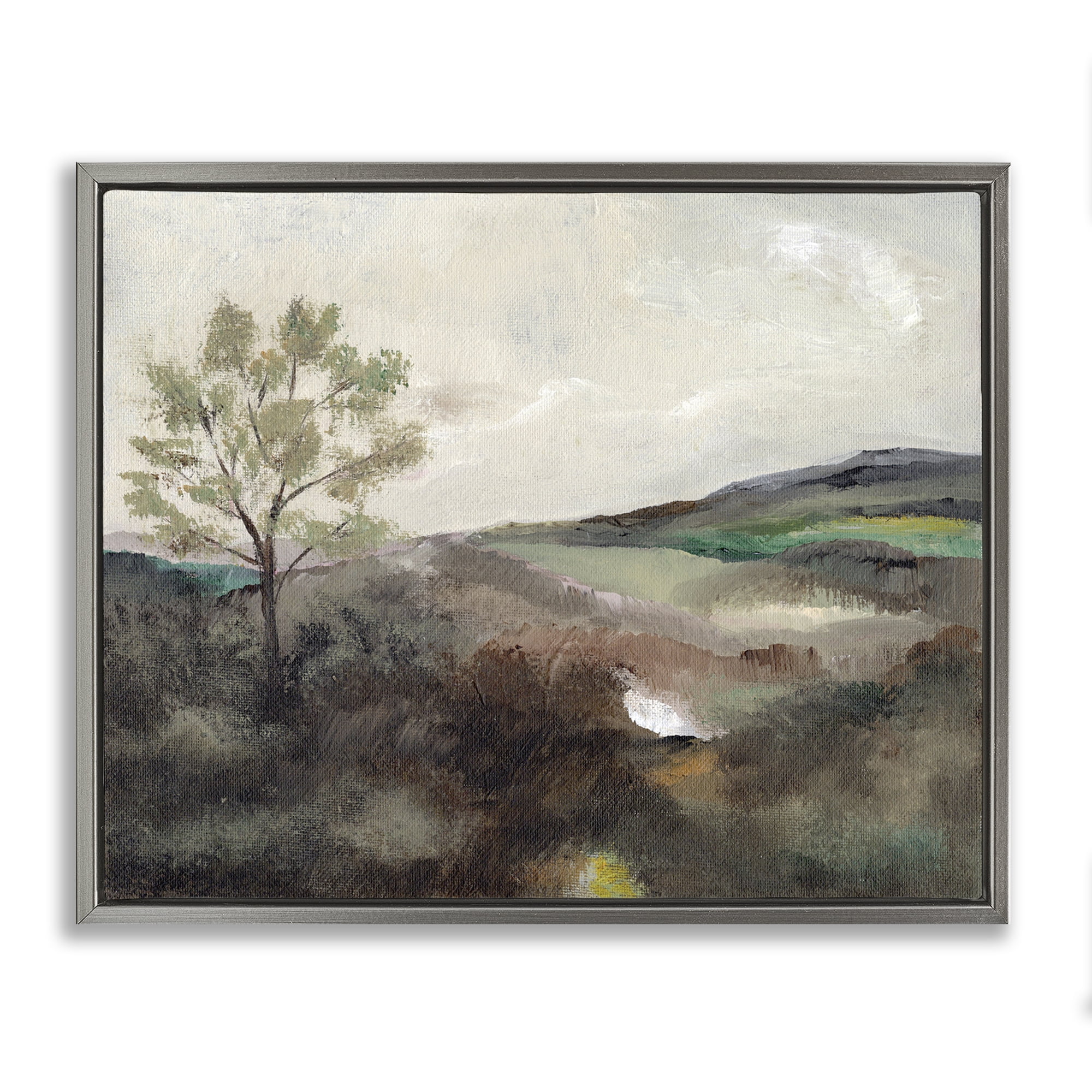 Stupell Industries Beige Toned Landscape Landscape & Nature Painting Gray Floater Framed Canvas Art Print Wall Art, 31 x 25