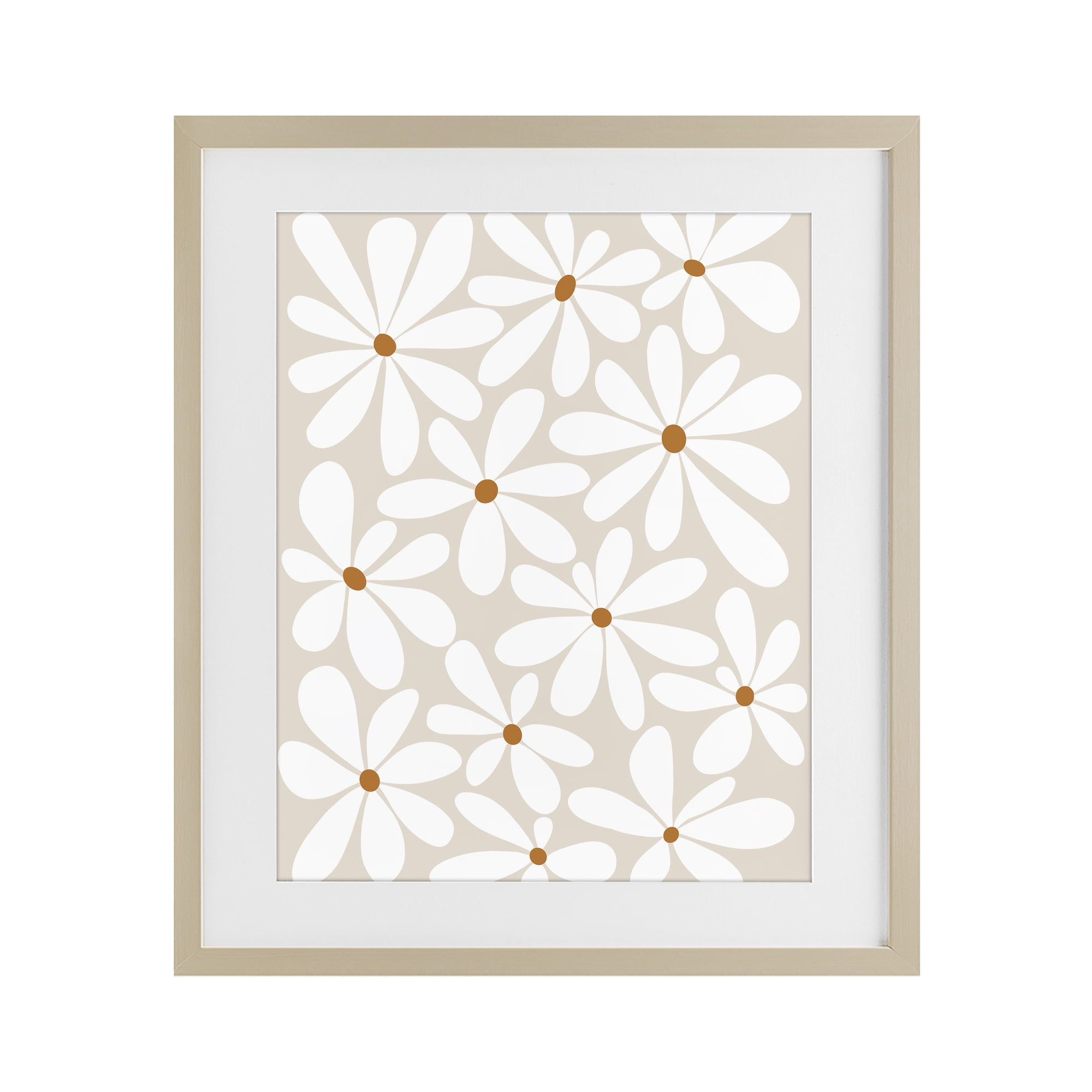 Stupell Industries Beige & White Daisies Birch Framed Print Under Glass, design by Susan Ball