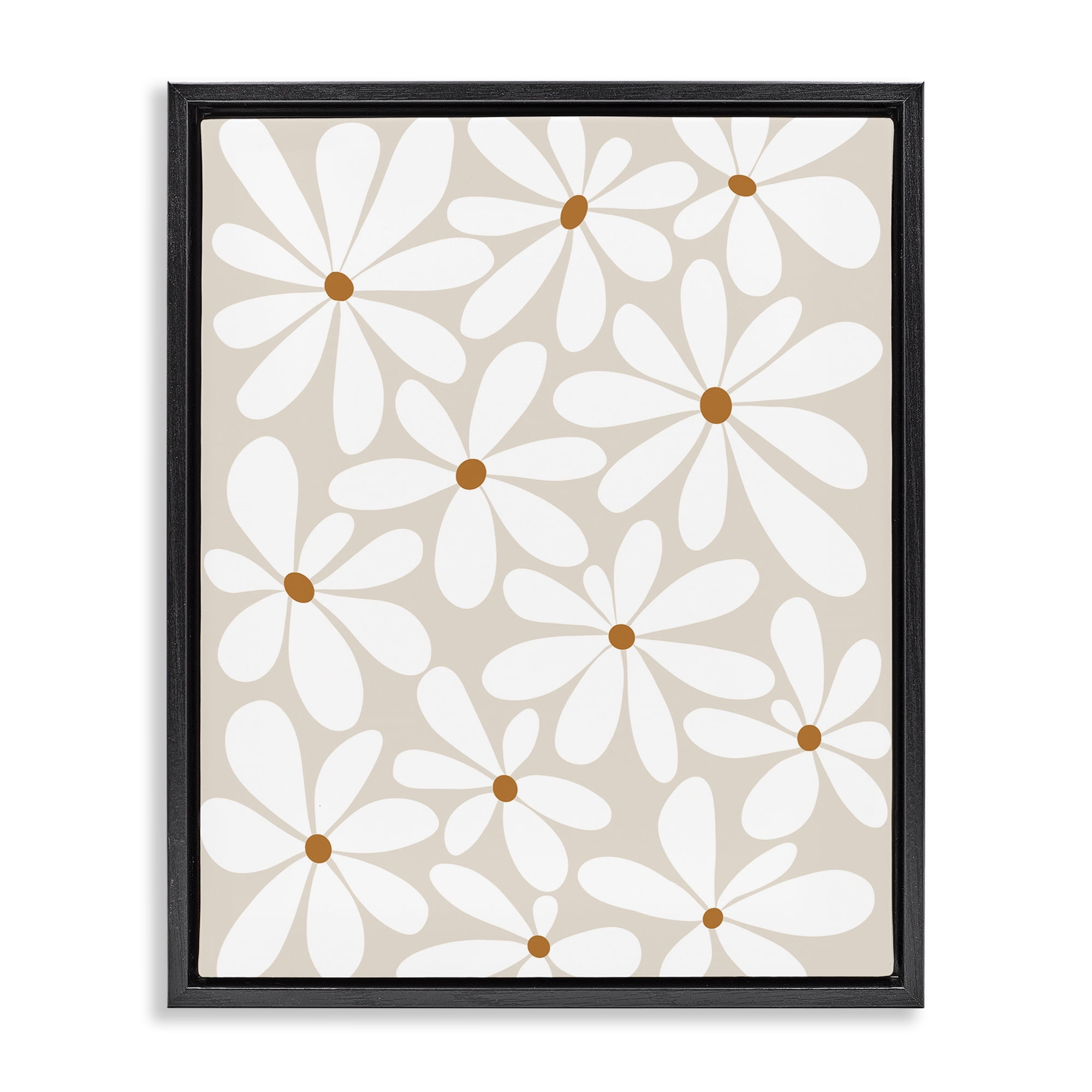 Stupell Industries Beige & White Daisies Black Framed Floater Canvas Wall Art, design by Susan Ball
