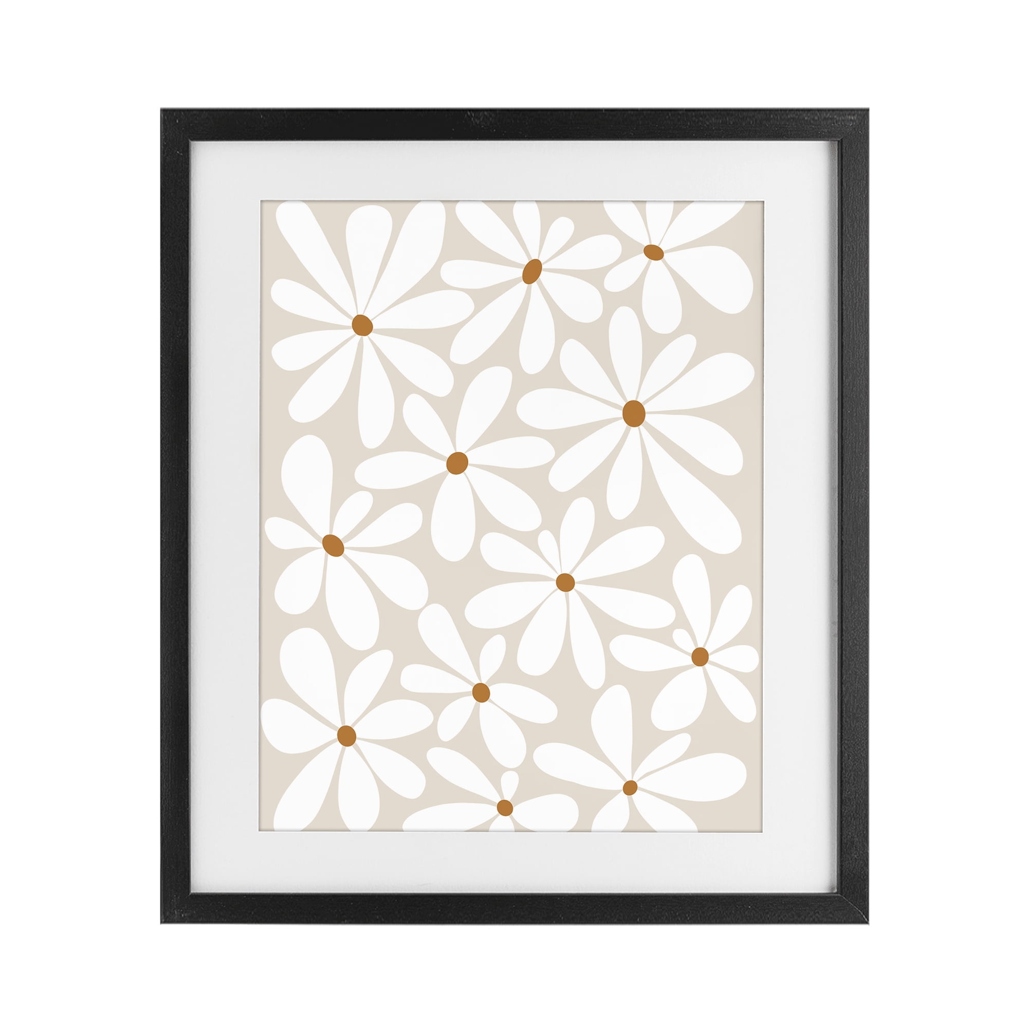 Stupell Industries Beige & White Daisies Black Framed Print Under Glass, design by Susan Ball