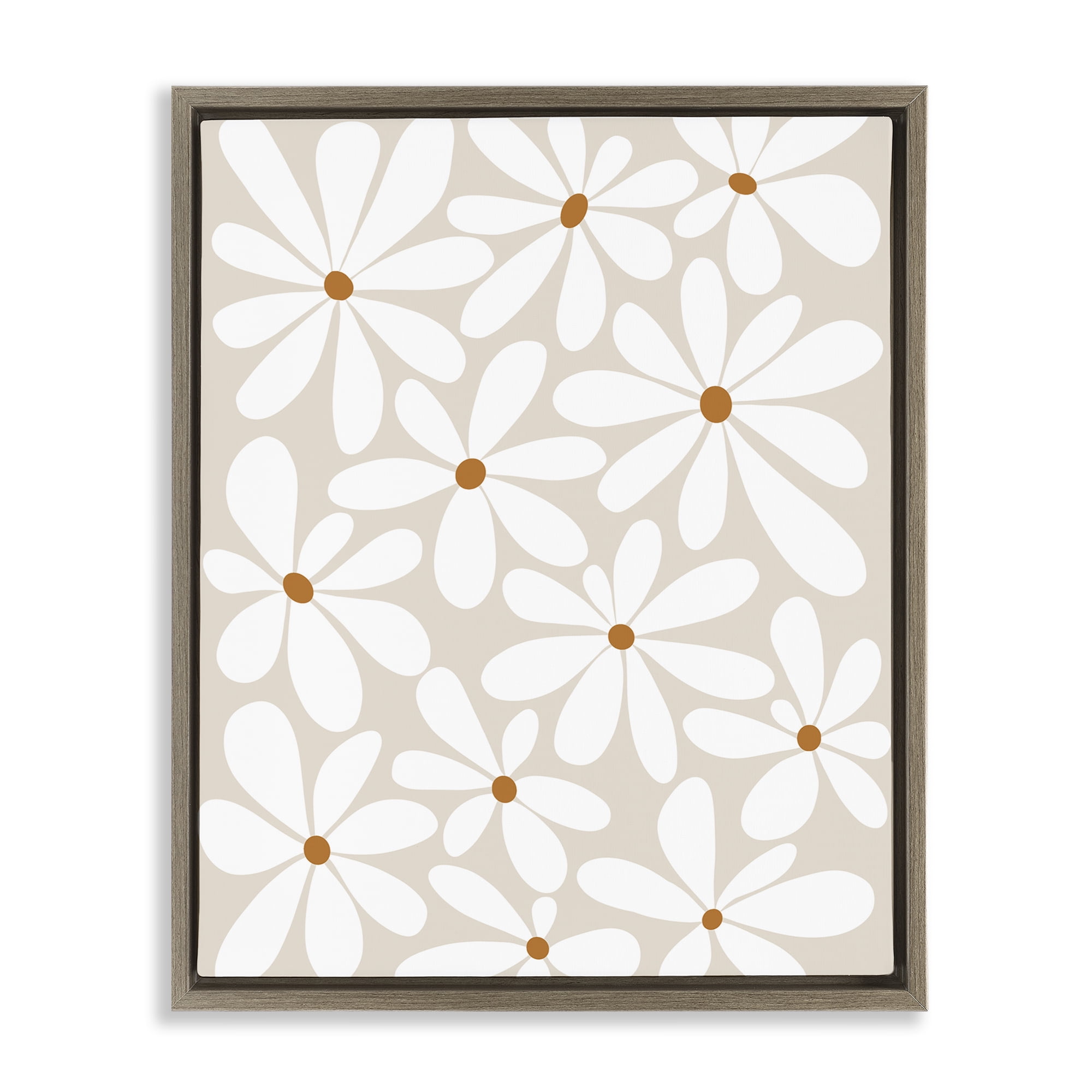 Stupell Industries Beige & White Daisies Brown Framed Floater Canvas Wall Art, design by Susan Ball