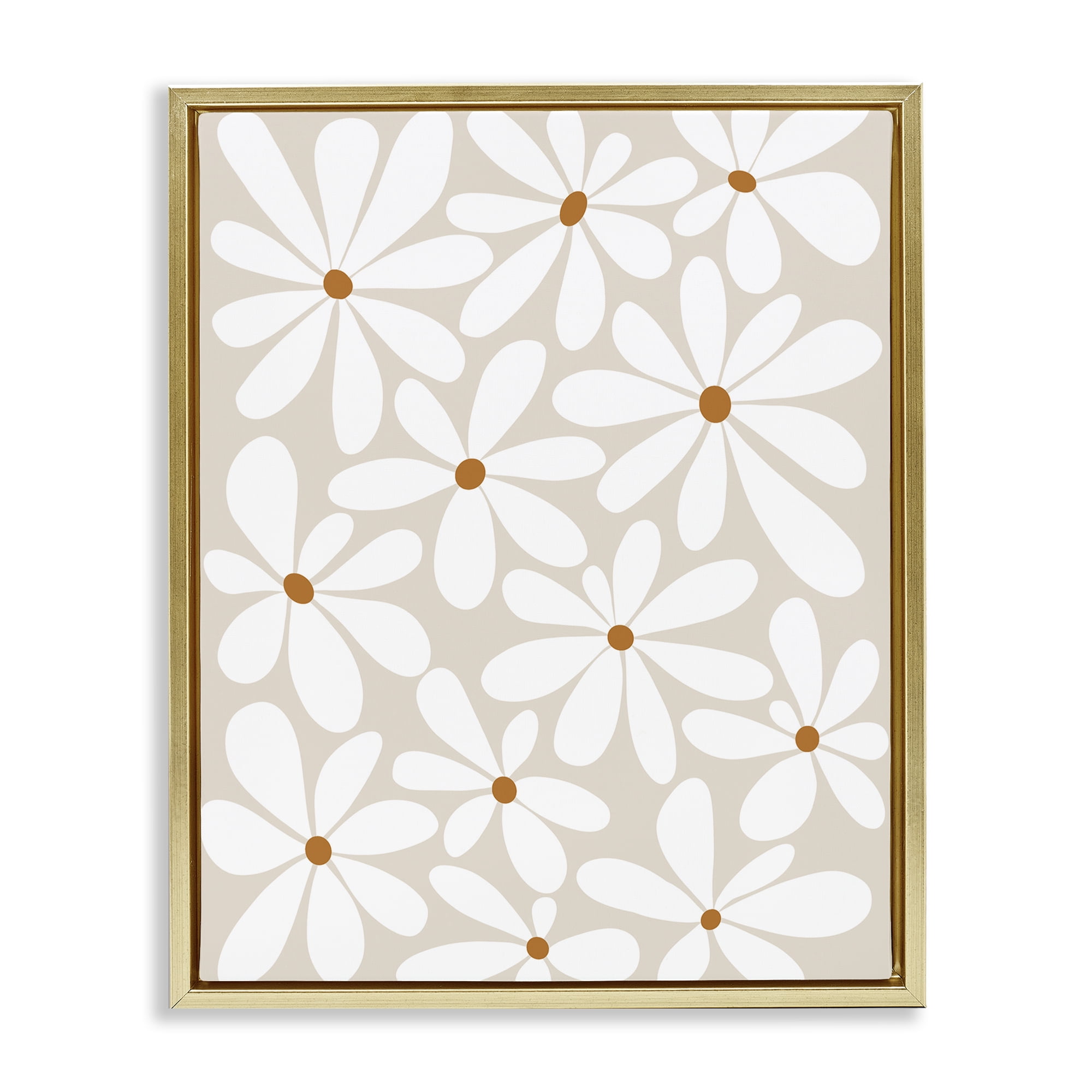 Stupell Industries Beige & White Daisies Gold Framed Floater Canvas Wall Art, design by Susan Ball