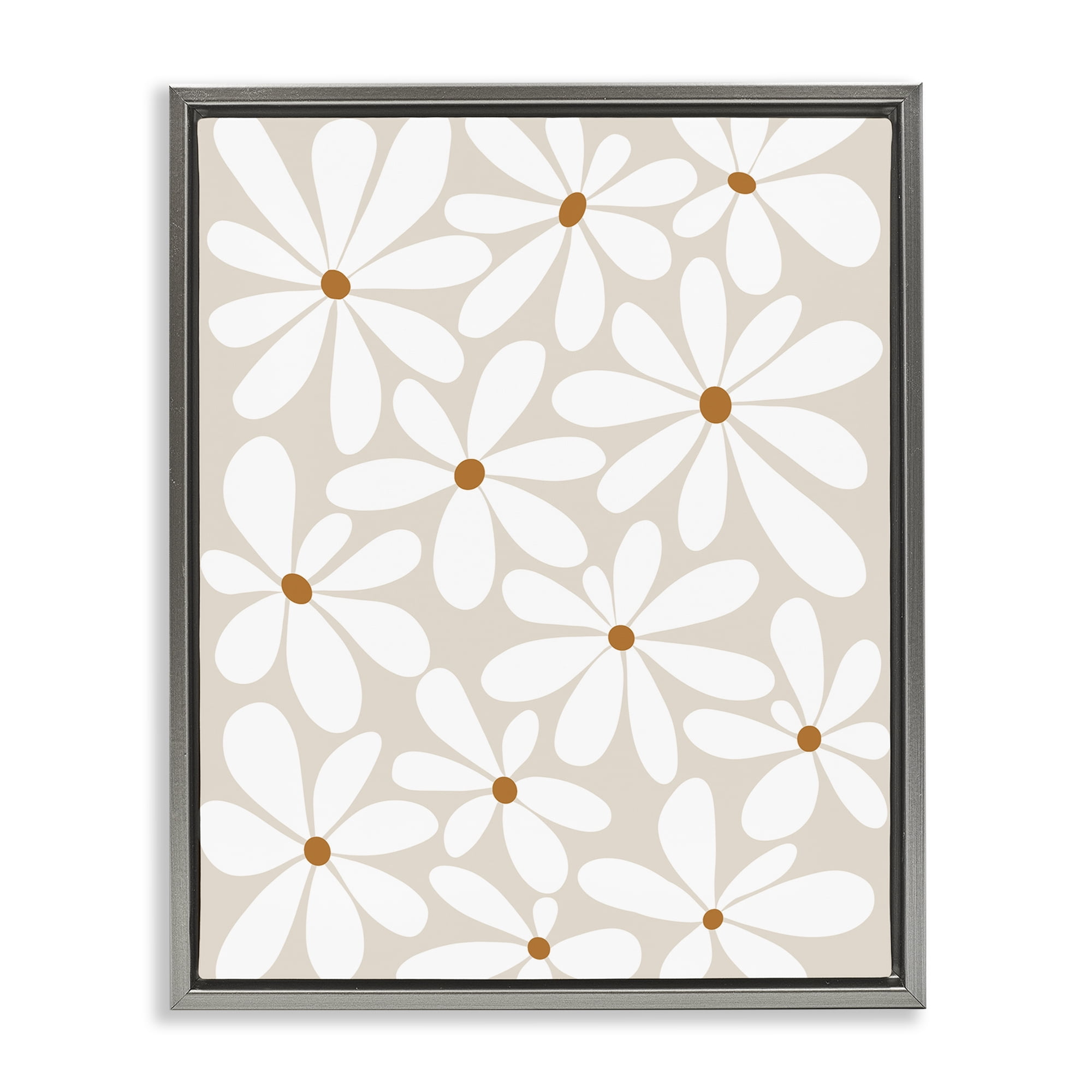 Stupell Industries Beige & White Daisies Gray Framed Floater Canvas Wall Art, design by Susan Ball