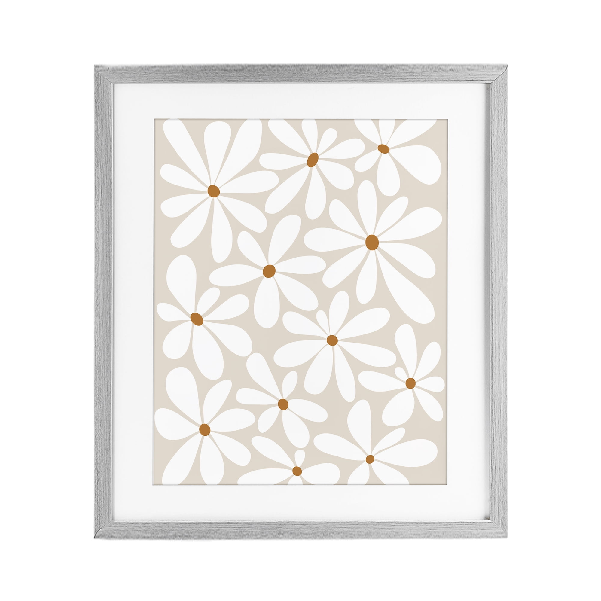 Stupell Industries Beige & White Daisies Gray Framed Print Under Glass, design by Susan Ball