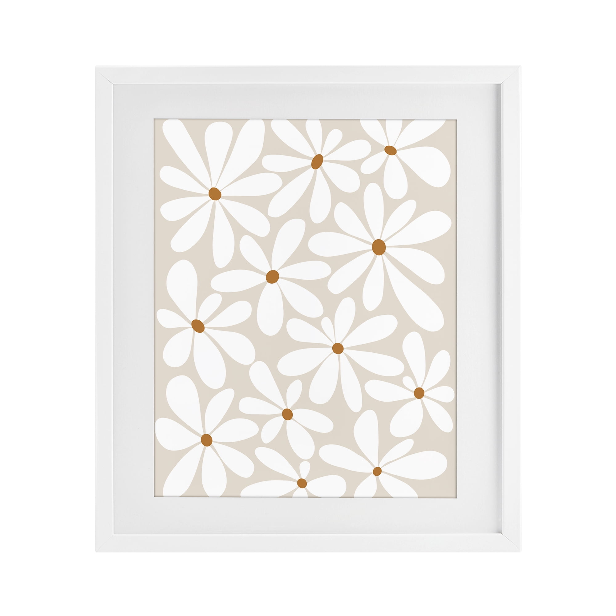 Stupell Industries Beige & White Daisies White Framed Print Under Glass, design by Susan Ball