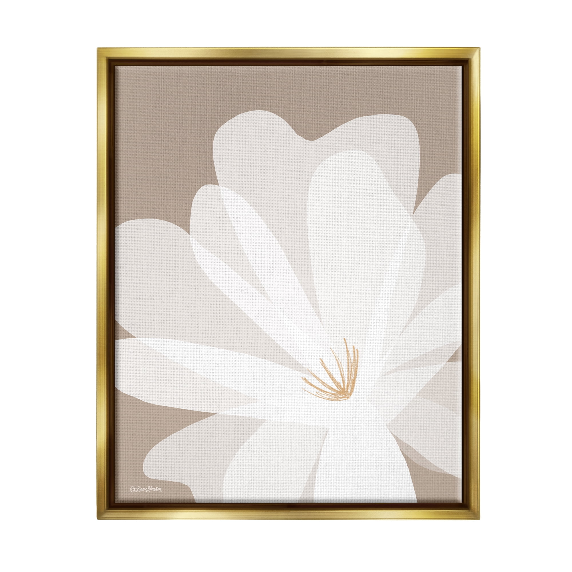 Stupell Industries Beige & White Lily Botanical & Floral Painting Gold Floater Framed Canvas Art Print Wall Art, 25 x 31