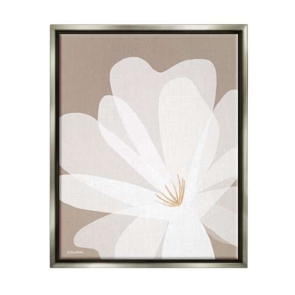 Stupell Industries Beige & White Lily Botanical & Floral Painting Gray Floater Framed Canvas Art Print Wall Art, 17 x 21