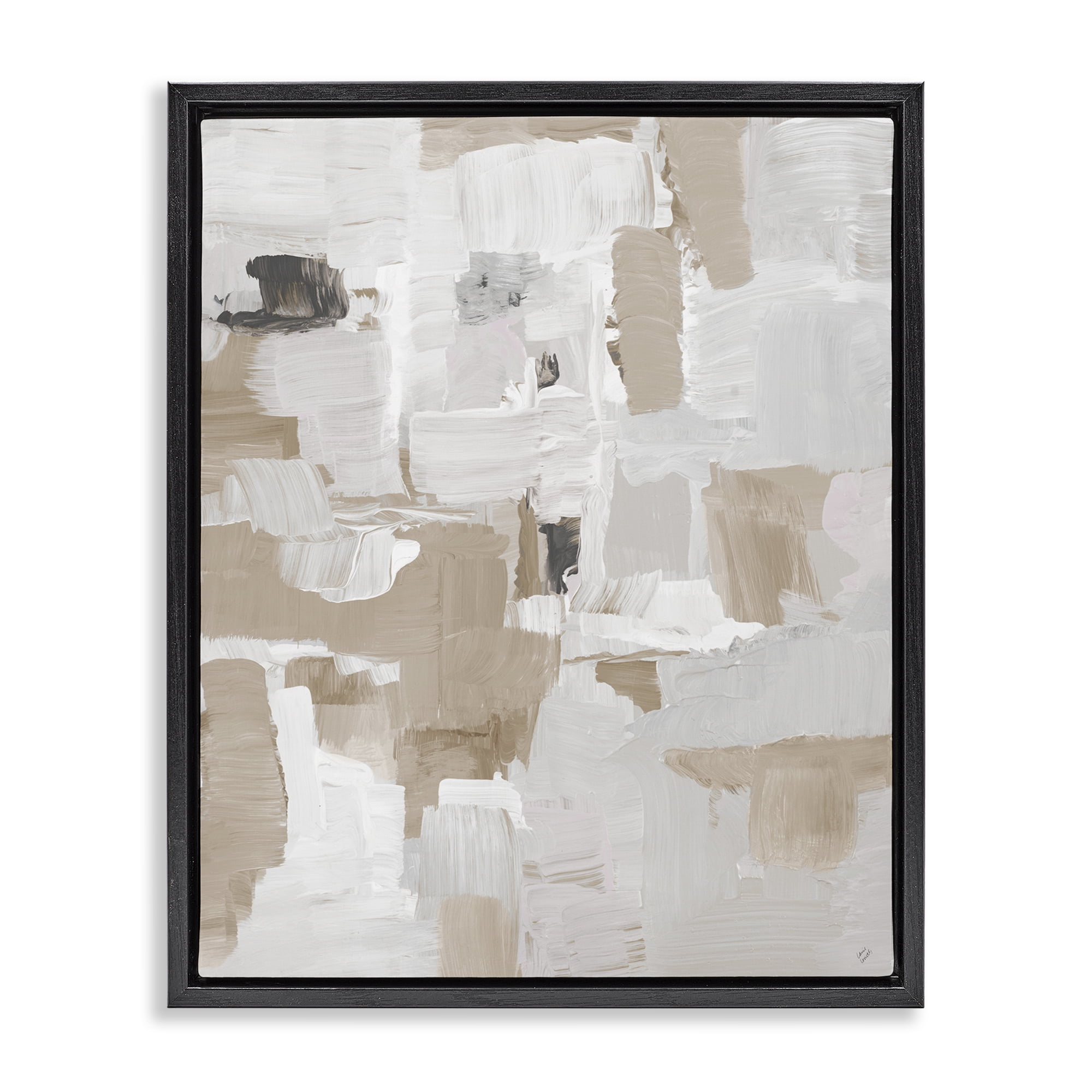 Stupell Industries Beige & White Peace Black Framed Floater Canvas Wall Art, design by Lanie Loreth