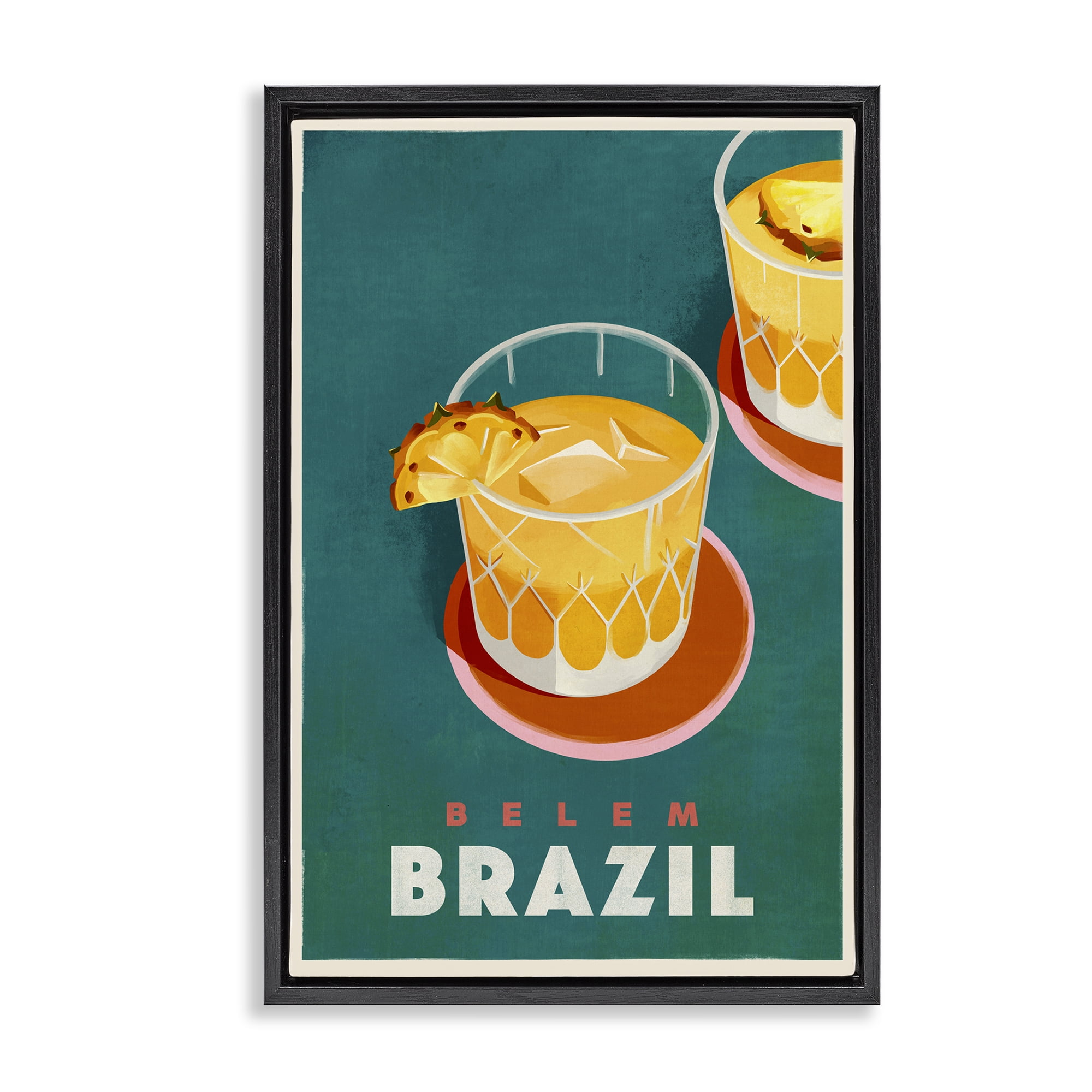 Stupell Industries Belem Brazil Cocktail Food & Beverage Painting Black Floater Framed Canvas Art Print Wall Art, 21 x 31