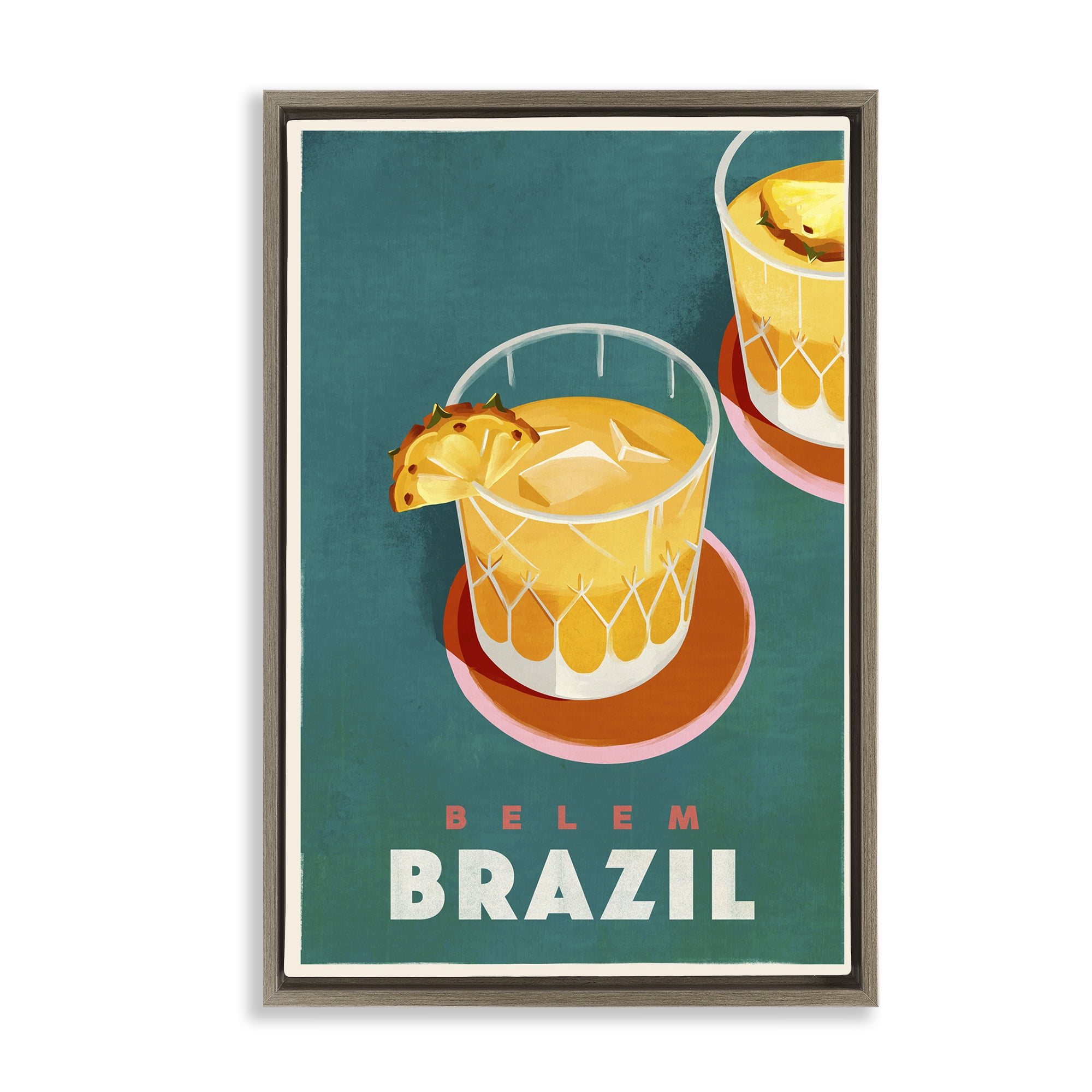 Stupell Industries Belem Brazil Cocktail Food & Beverage Painting Brown Floater Framed Canvas Art Print Wall Art, 17 x 25
