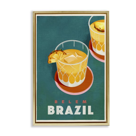 Stupell Industries Belem Brazil Cocktail Food & Beverage Painting Gold Floater Framed Canvas Art Print Wall Art, 17 x 25