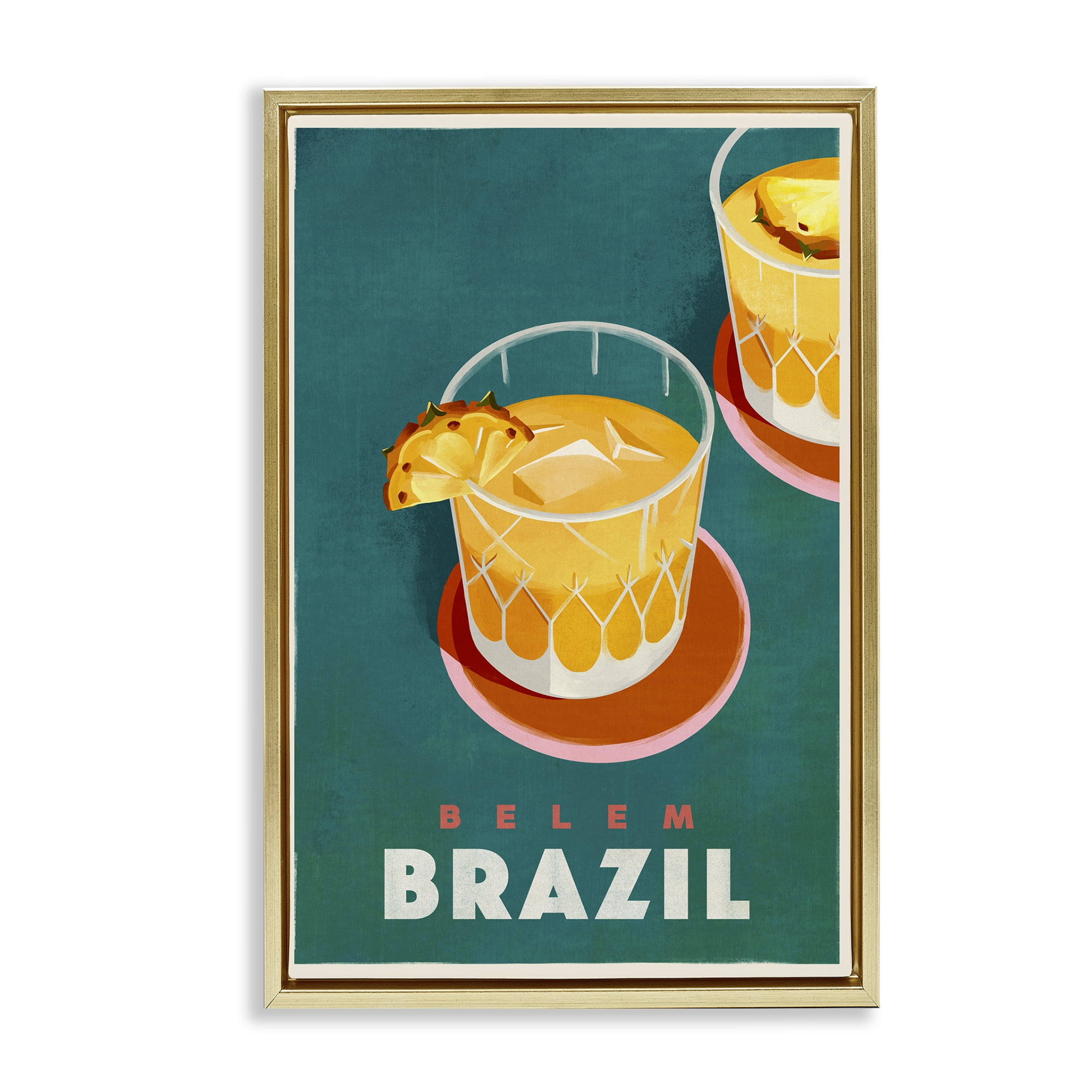 Stupell Industries Belem Brazil Cocktail Food & Beverage Painting Gold Floater Framed Canvas Art Print Wall Art, 21 x 31