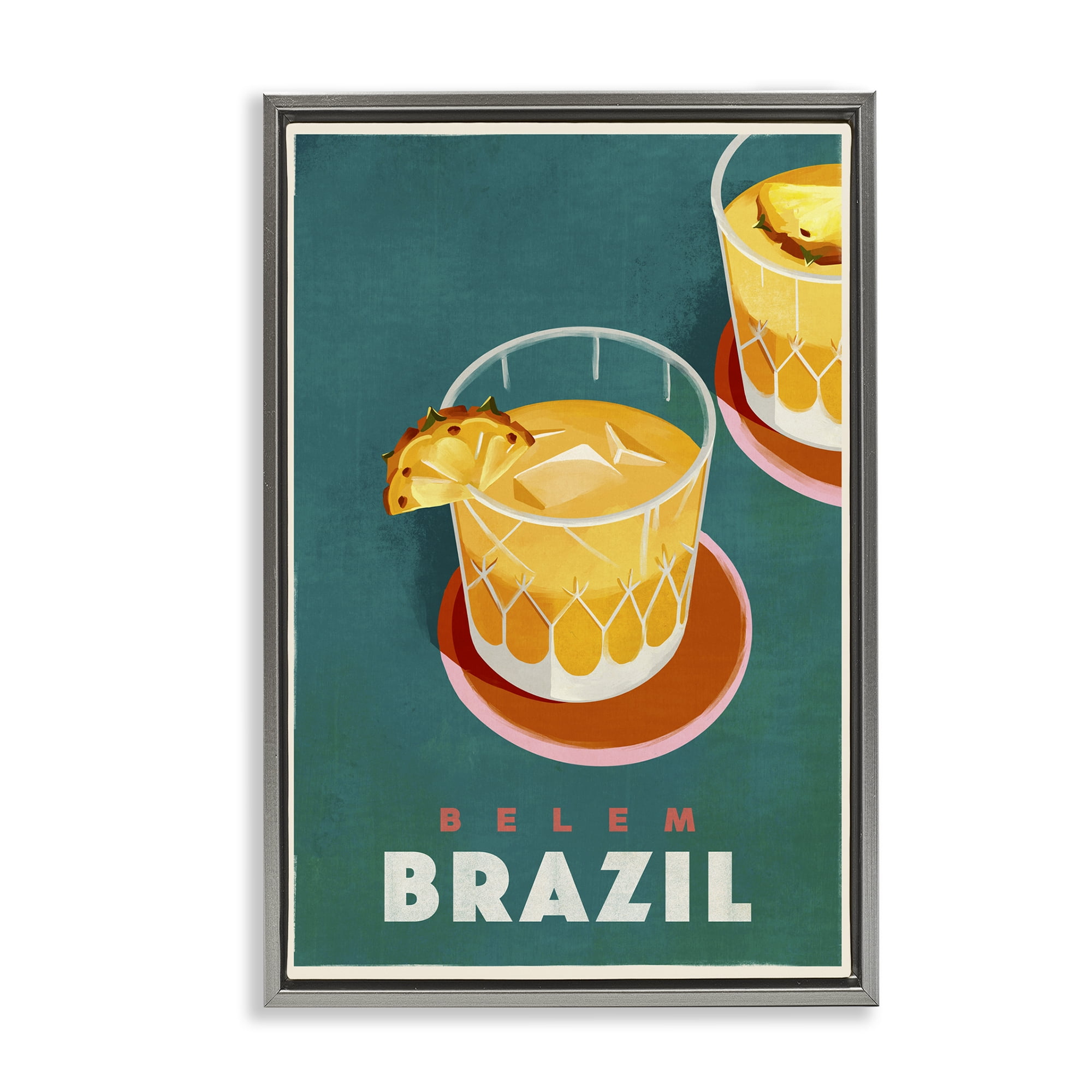 Stupell Industries Belem Brazil Cocktail Food & Beverage Painting Gray Floater Framed Canvas Art Print Wall Art, 17 x 25