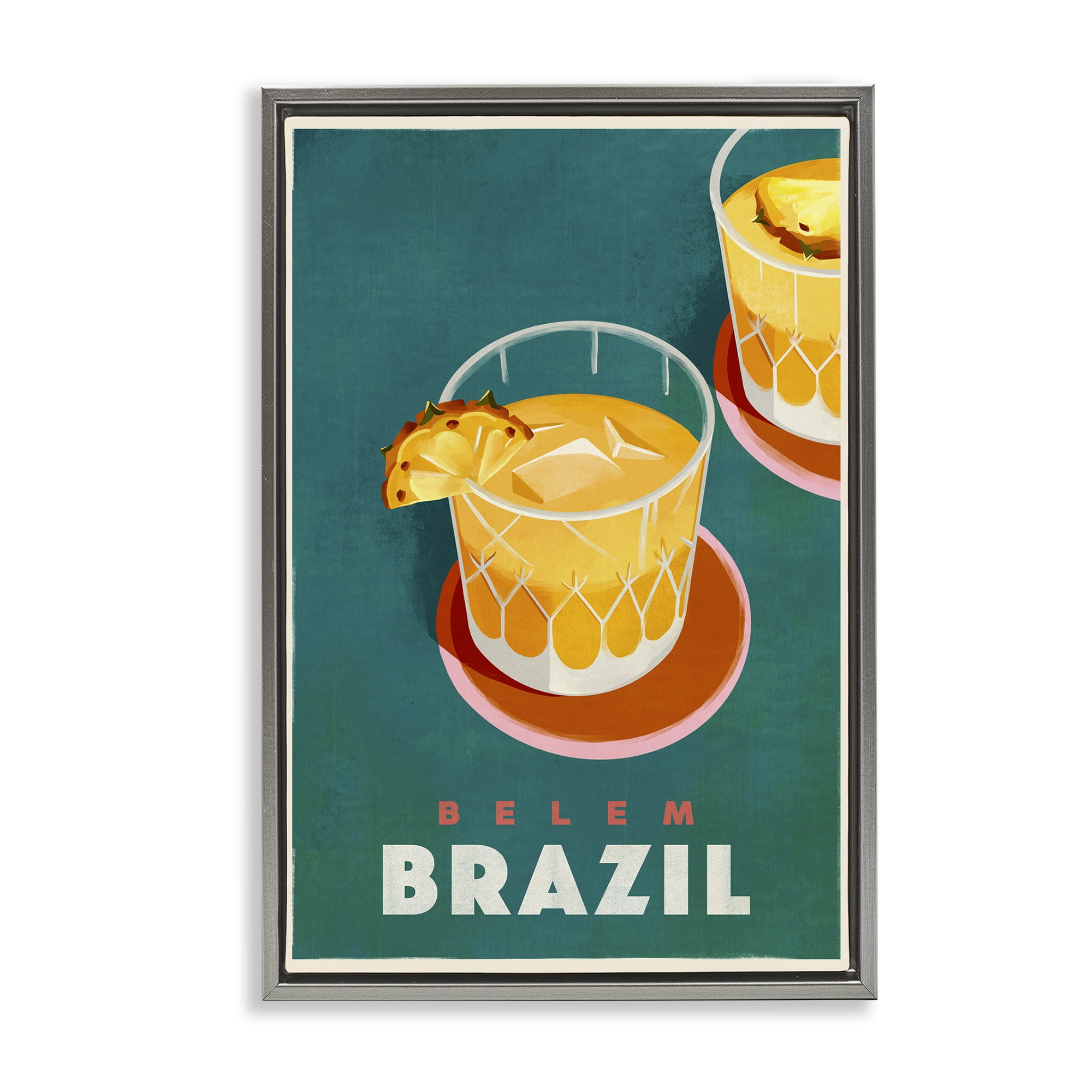 Stupell Industries Belem Brazil Cocktail Food & Beverage Painting Gray Floater Framed Canvas Art Print Wall Art, 21 x 31