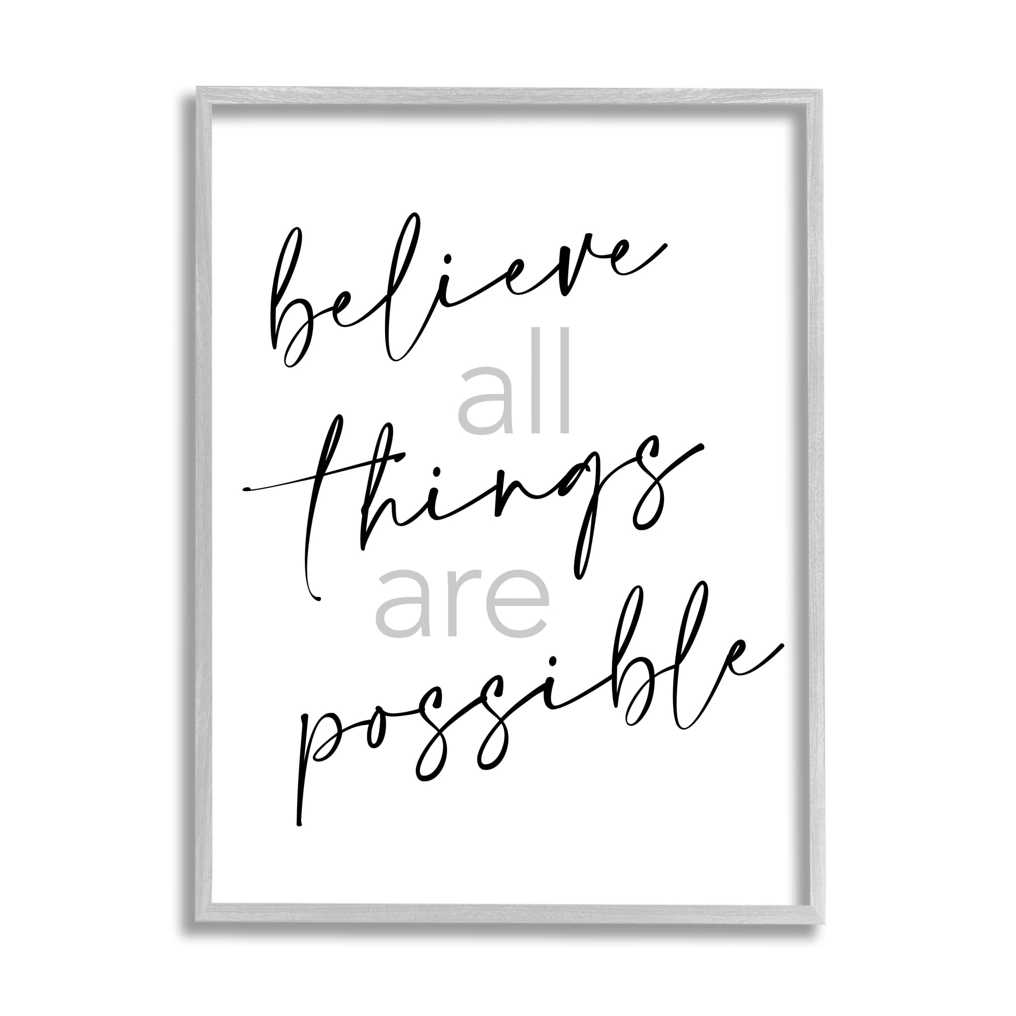Believe All Things Possible Black and Gray Canvas Quote Print