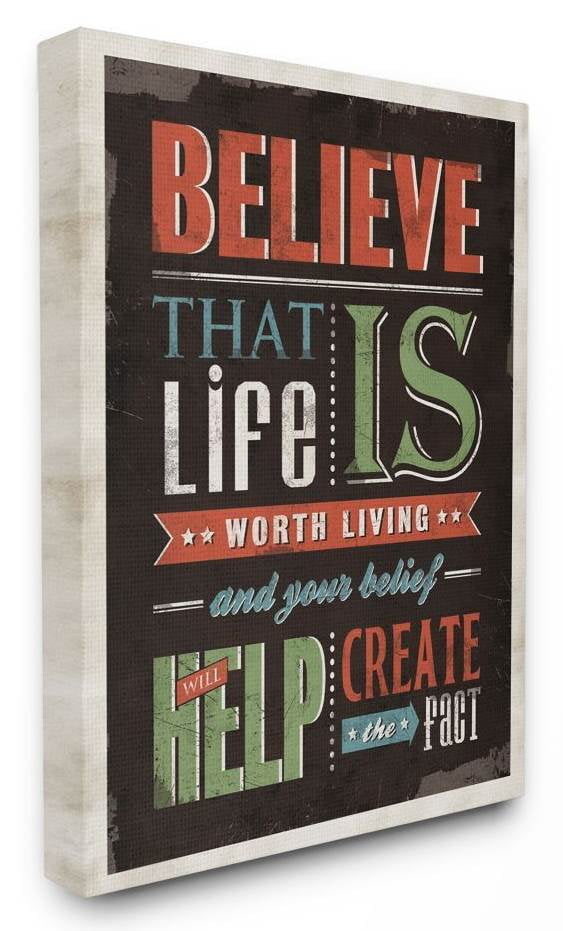 Stupell Industries Believe In Life Vintage Word Design Canvas Wall Art by Ester Kay