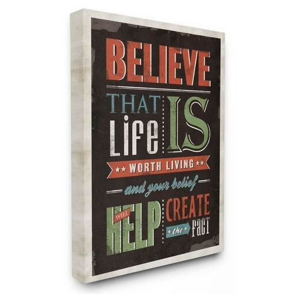 Stupell Industries Believe In Life Vintage Word Design Canvas Wall Art by Ester Kay