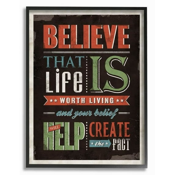 Stupell Industries Believe In Life Vintage Word Design Framed Wall Art by Ester Kay