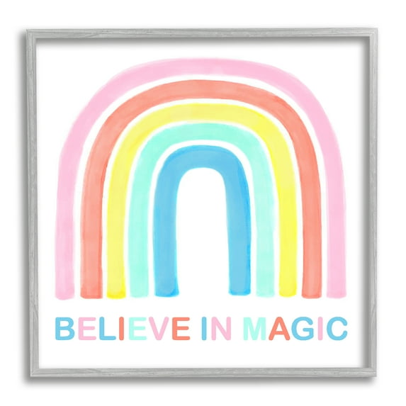 Stupell Industries Believe In Magic Phrase Children's Vibrant Pastel Rainbow, 12 x 12,Design by Reesa Qualia