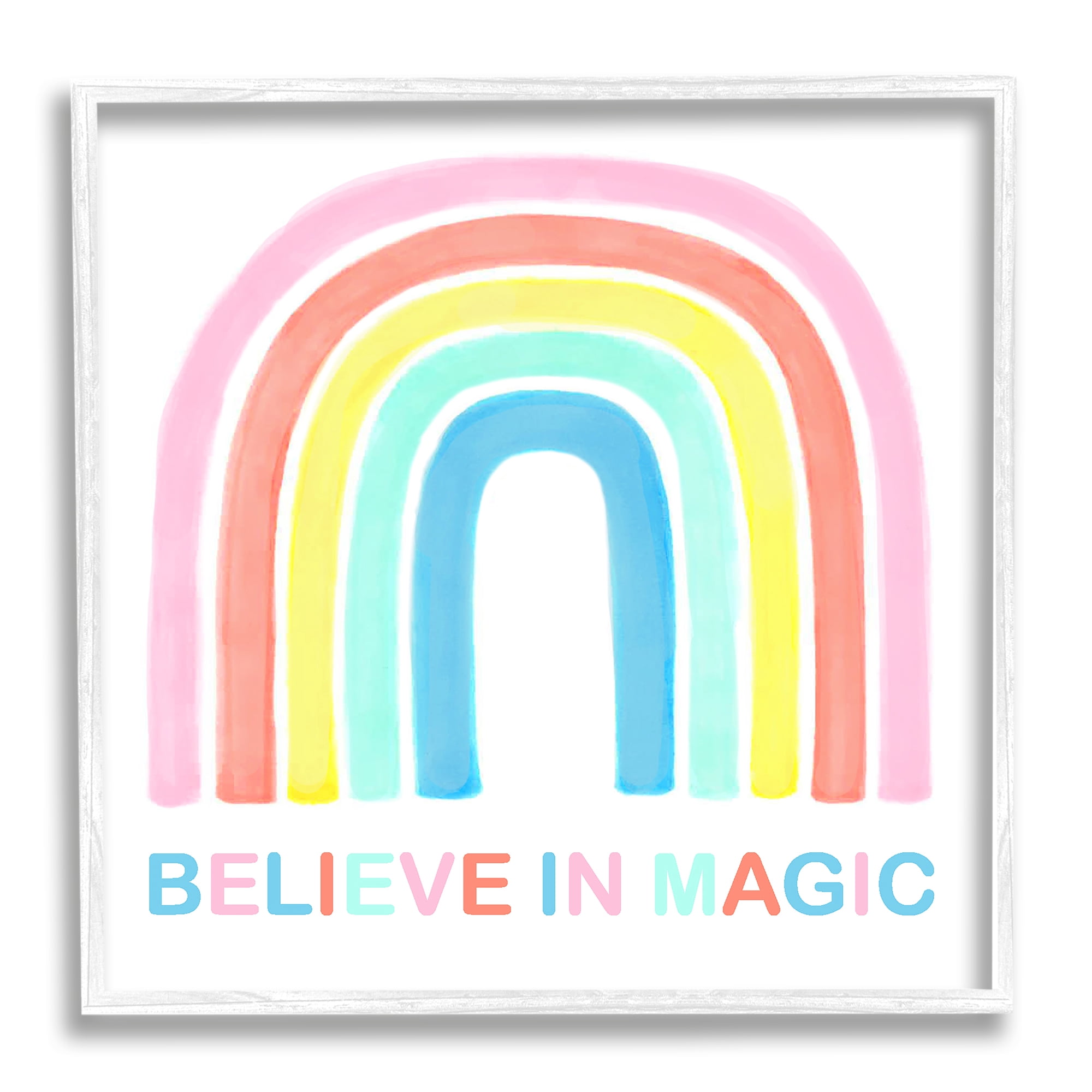 Stupell Industries Believe In Magic Phrase Children's Vibrant Pastel Rainbow, 17 x 17,Design by Reesa Qualia