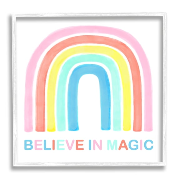 Stupell Industries Believe In Magic Phrase Children's Vibrant Pastel Rainbow, 24 x 24,Design by Reesa Qualia