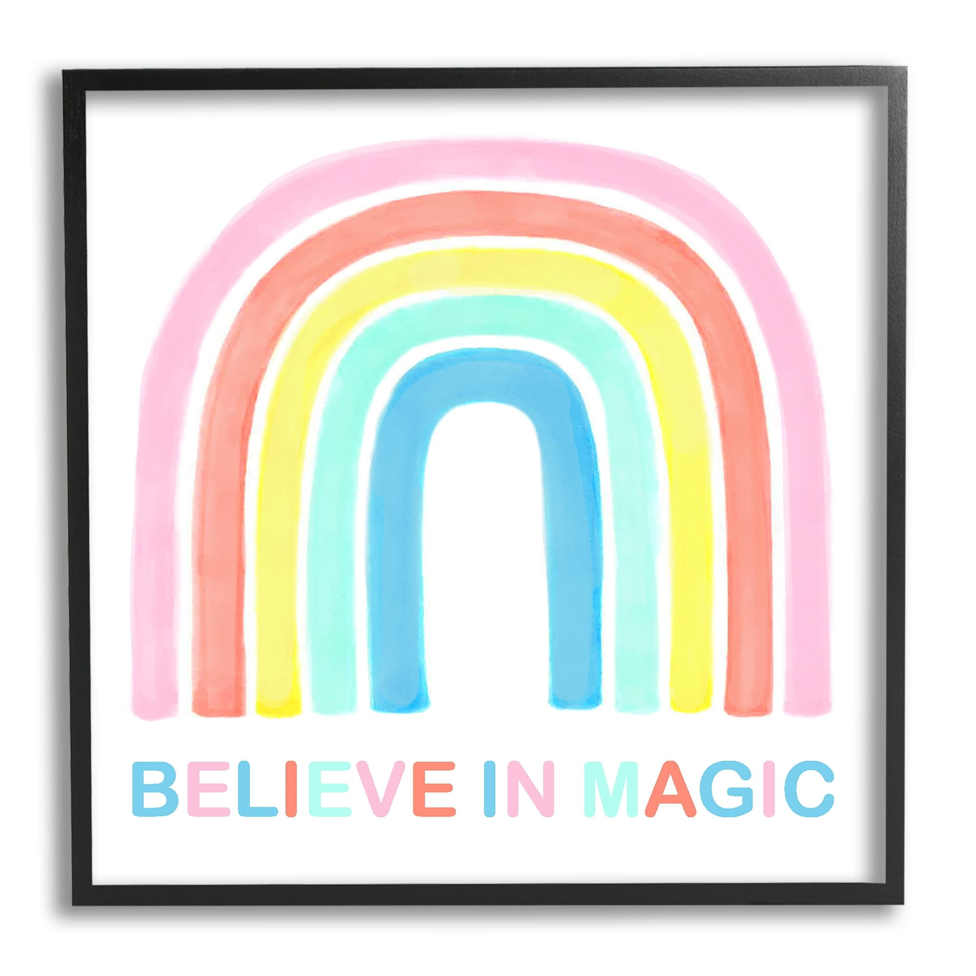 Stupell Industries Believe In Magic Phrase Children's Vibrant Pastel Rainbow, 24 x 24,Design by Reesa Qualia