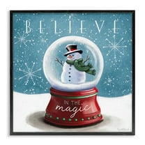 Stupell Industries Believe In Magic Snowglobe Holiday Painting Black Framed Art Prints Wall Art, 12 x 12
