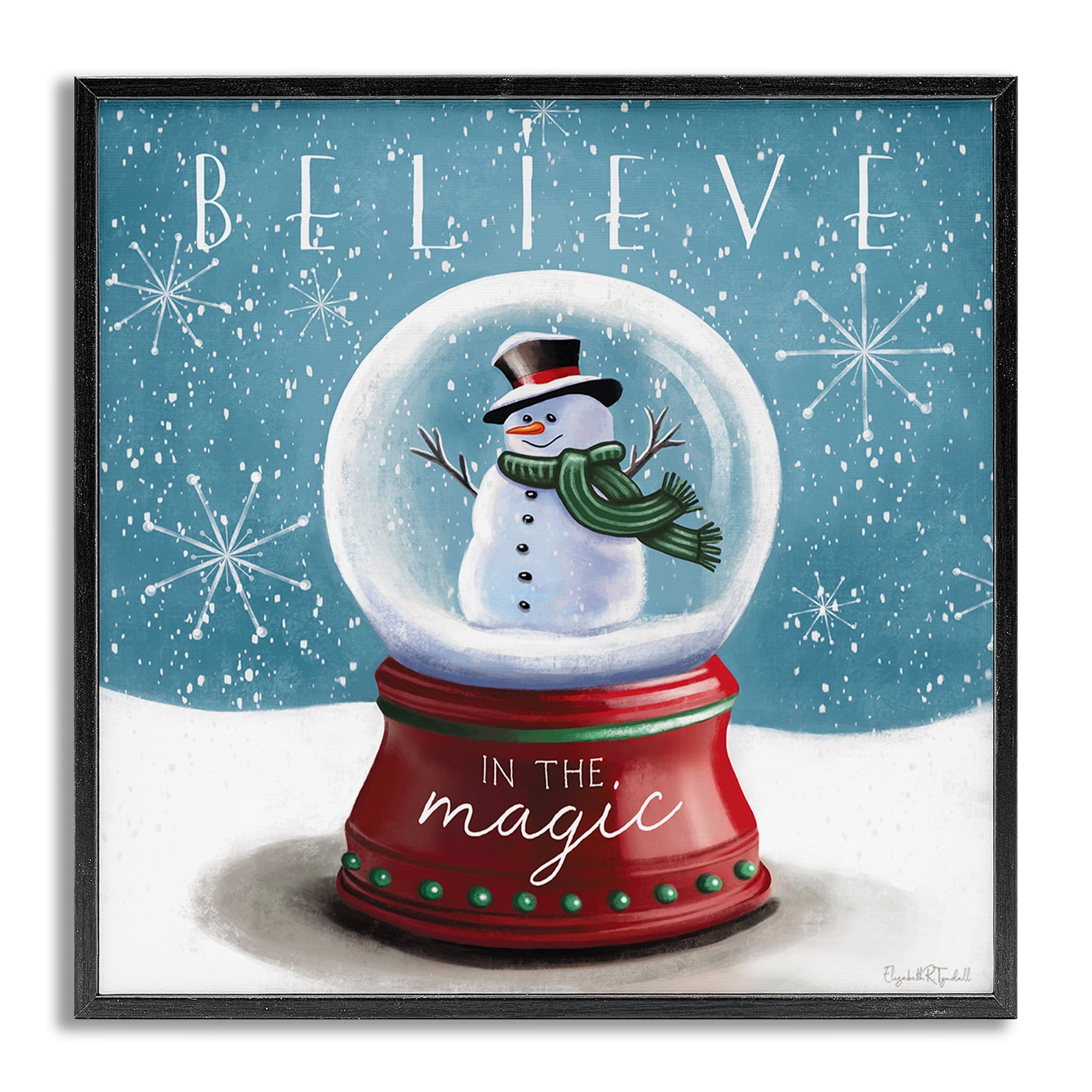 Stupell Industries Believe In Magic Snowglobe Holiday Painting Gray Framed Art Prints Wall Art, 17 x 17