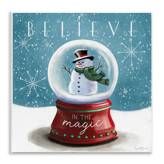 Stupell Industries Believe In Magic Snowglobe Holiday Painting Unframed Art Prints Wall Art, 12 x 12