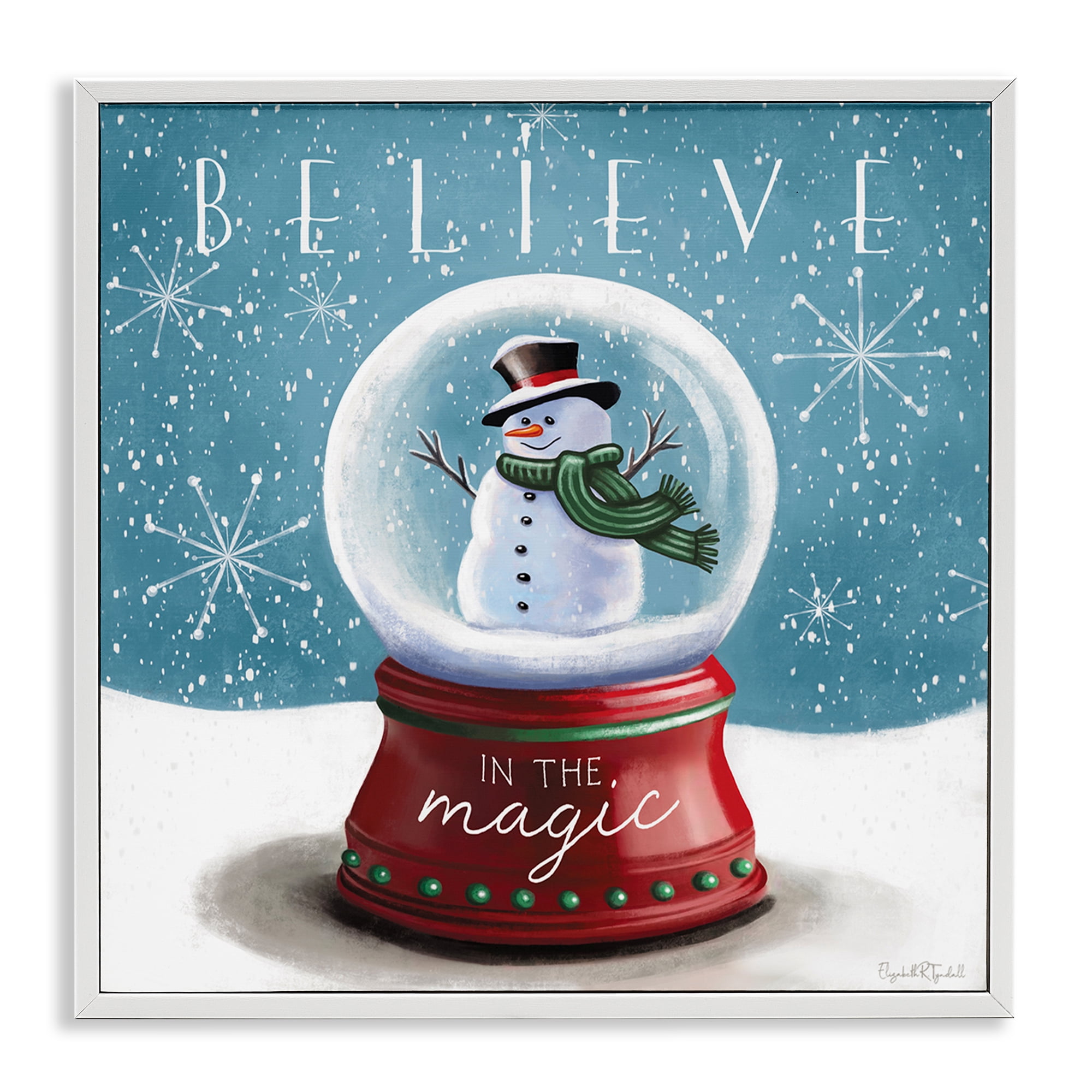 Stupell Industries Believe In Magic Snowglobe Holiday Painting White Framed Art Prints Wall Art, 17 x 17