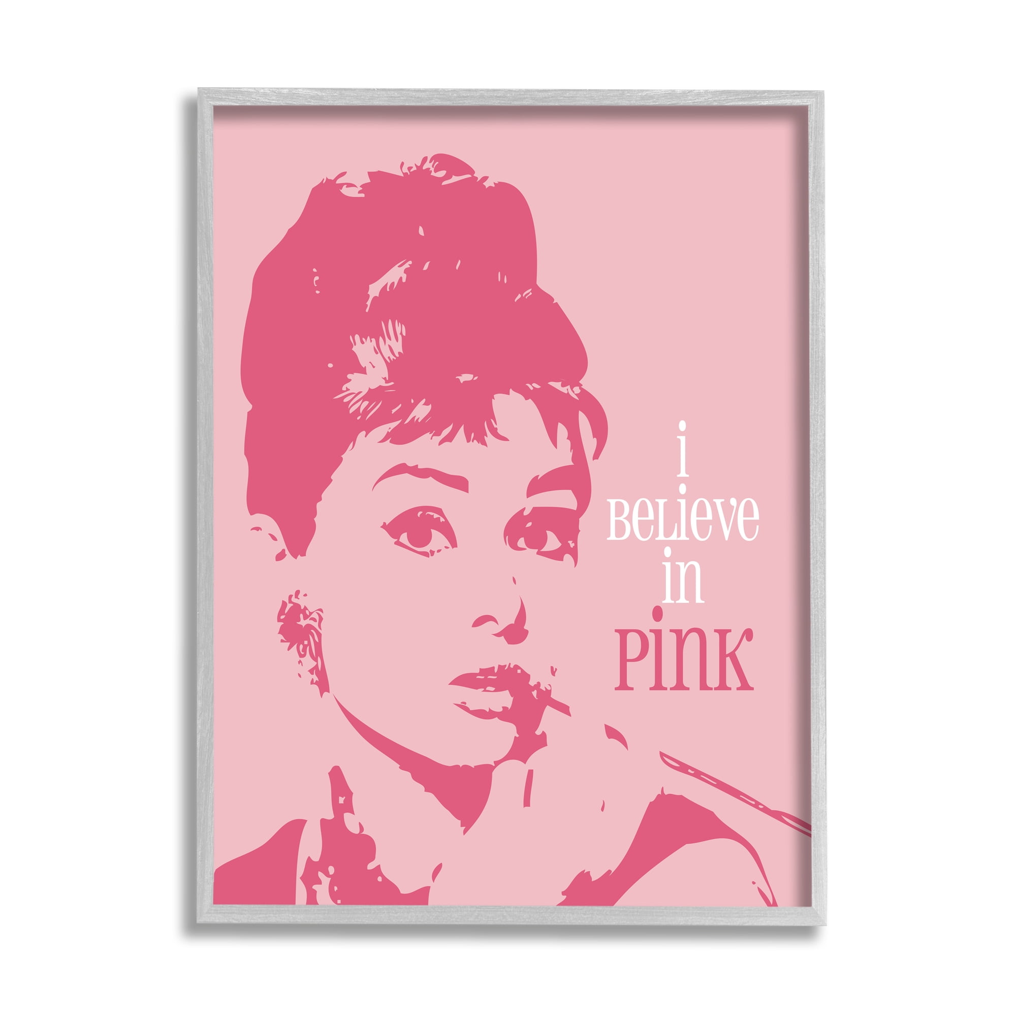 Believe In Pink Audrey Hepburn Actress Text Design Inspirational Graphic Art Framed Art Print Wall Art