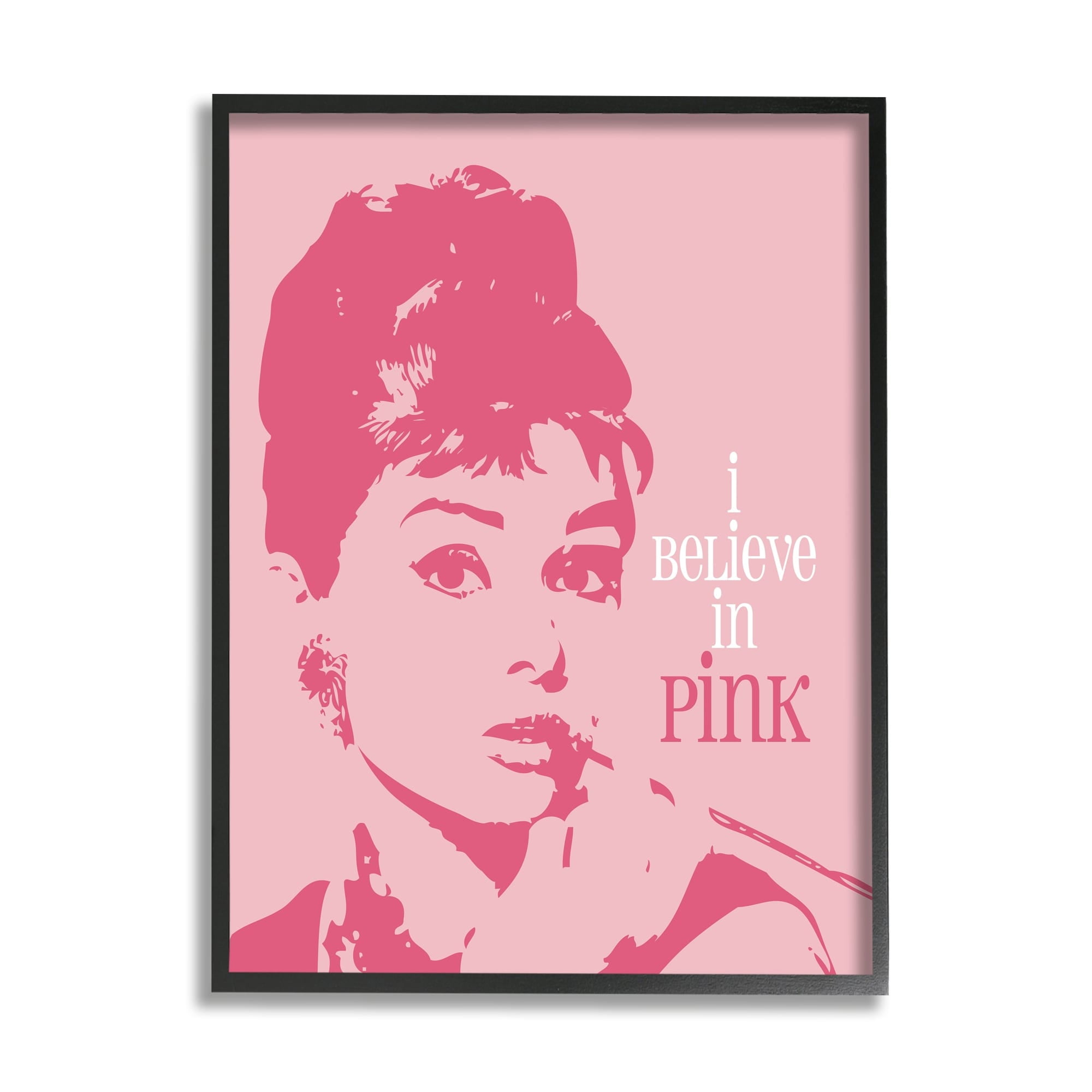 Stupell Industries Believe In Pink Audrey Hepburn Actress Text Design Framed Wall Art, 16 x 20, Design by Ioana Horvat