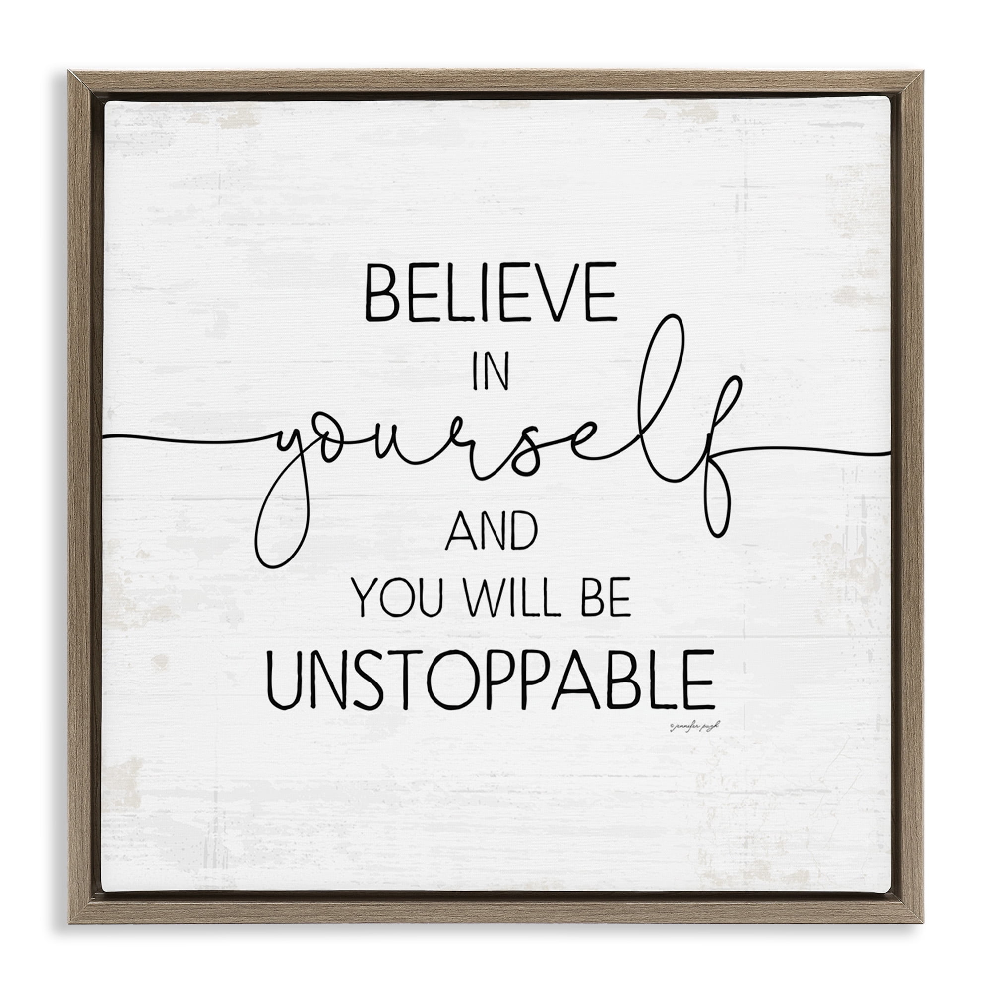 Stupell Industries Believe In Yourself Inspirational Typography Painting Brown Floater Framed Canvas Art Print Wall Art, 18 x 18