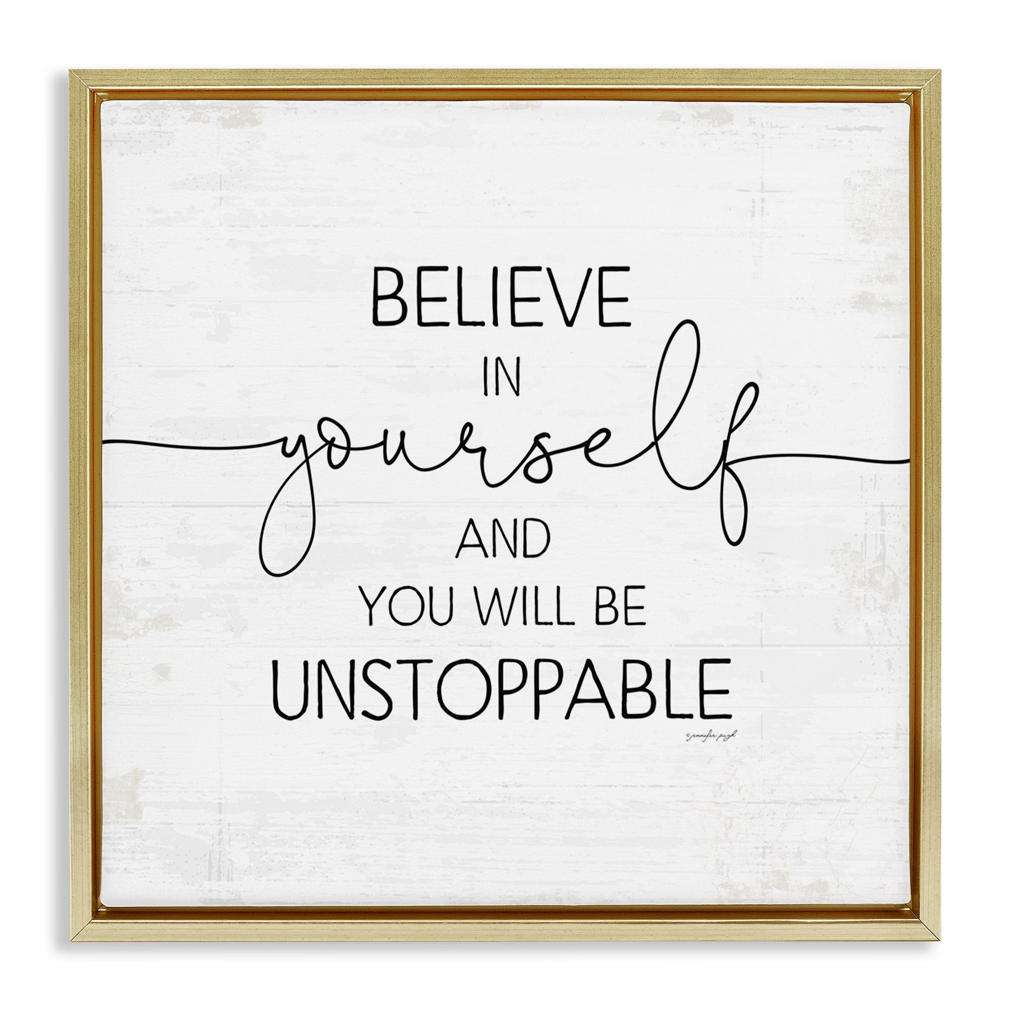 Stupell Industries Believe In Yourself Inspirational Typography Painting Gold Floater Framed Canvas Art Print Wall Art, 18 x 18