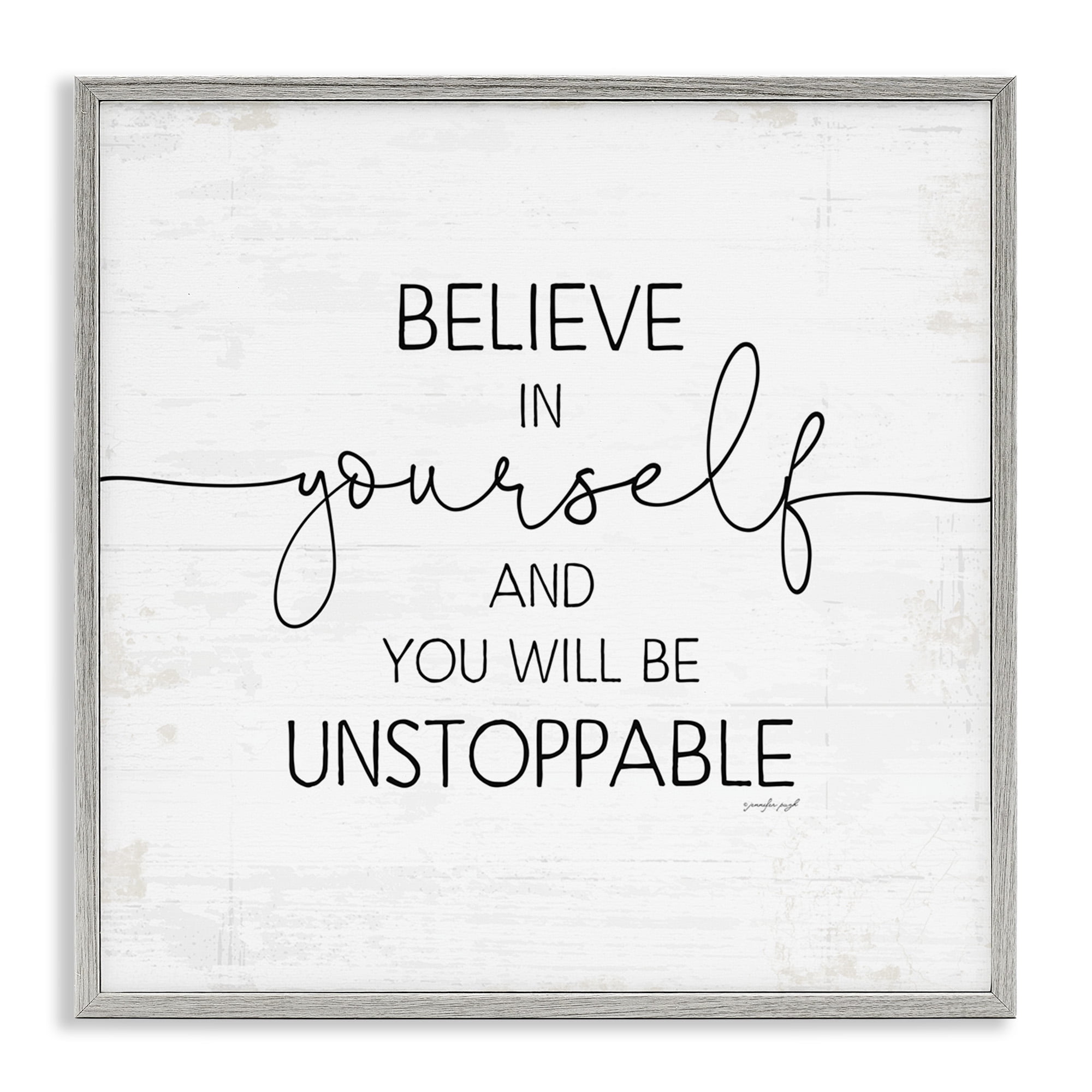 Stupell Industries Believe In Yourself Inspirational Typography Painting Gray Framed Art Print Wall Art, 24 x 24