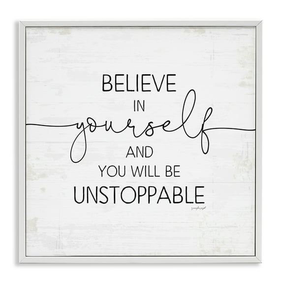 Stupell Industries Believe In Yourself Inspirational Typography Painting White Framed Art Print Wall Art, 12 x 12