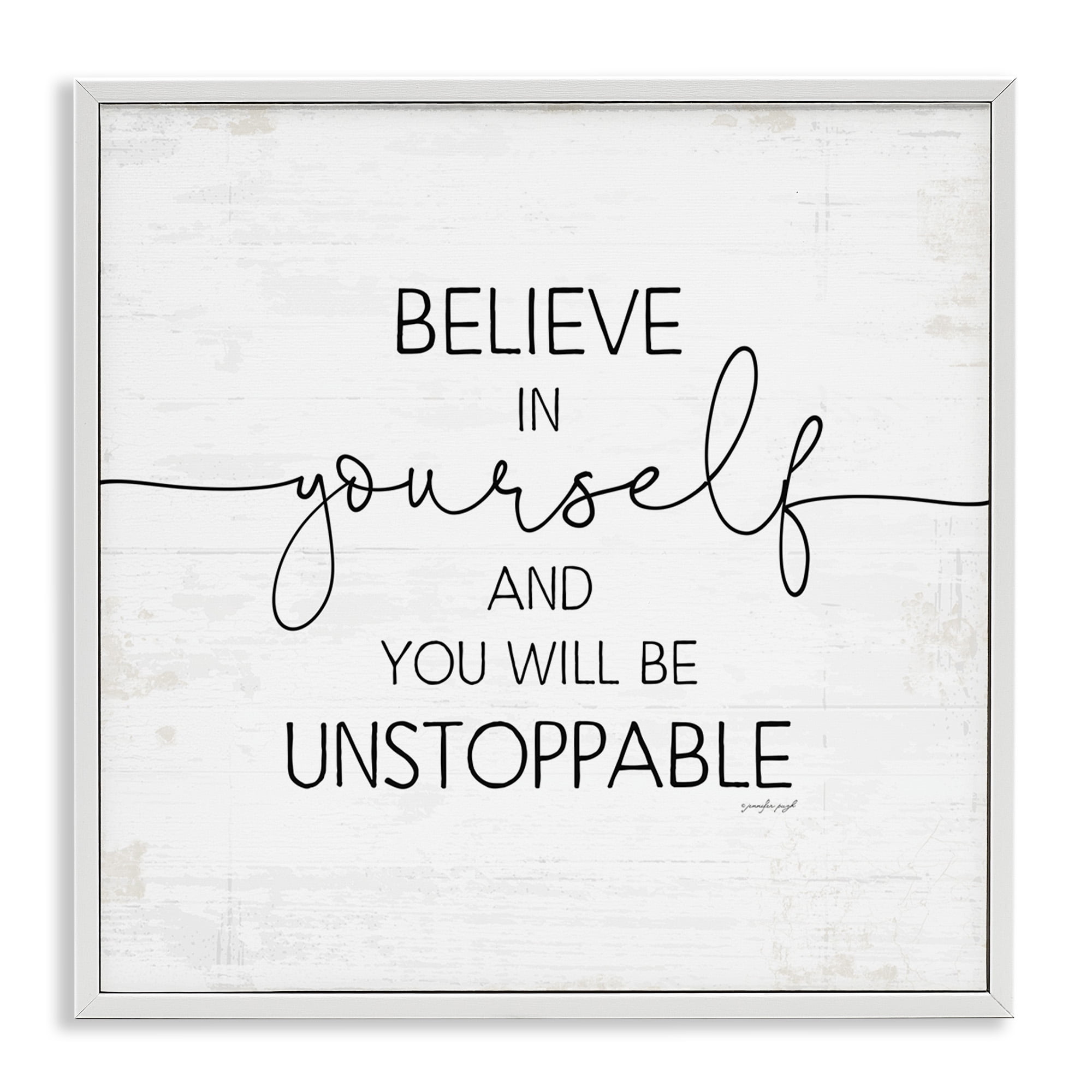 Stupell Industries Believe In Yourself Inspirational Typography Painting White Framed Art Print Wall Art, 17 x 17