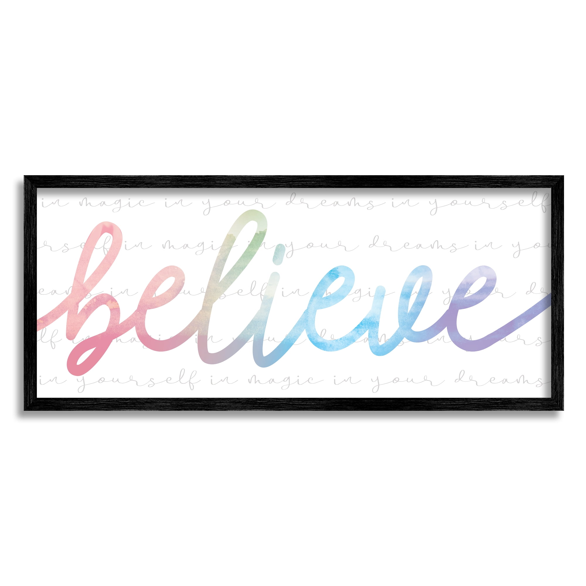 Stupell Industries Believe Rainbow Text over Muted Motivational Phrase, 10 x 24, Designed by Daphne Polselli