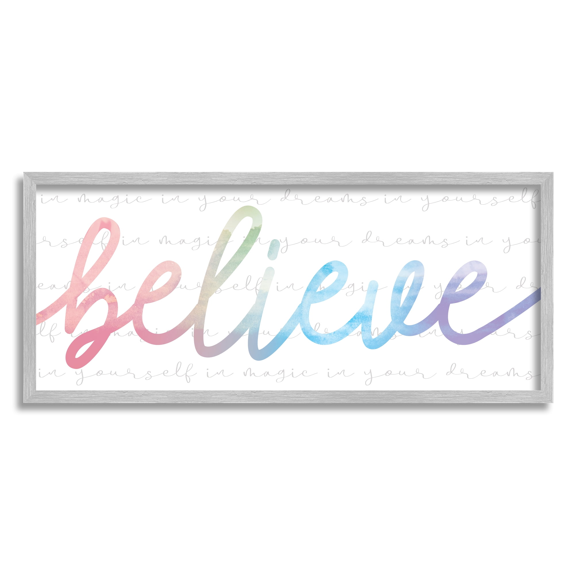 Stupell Industries Believe Rainbow Text over Muted Motivational Phrase, 13 x 30, Designed by Daphne Polselli