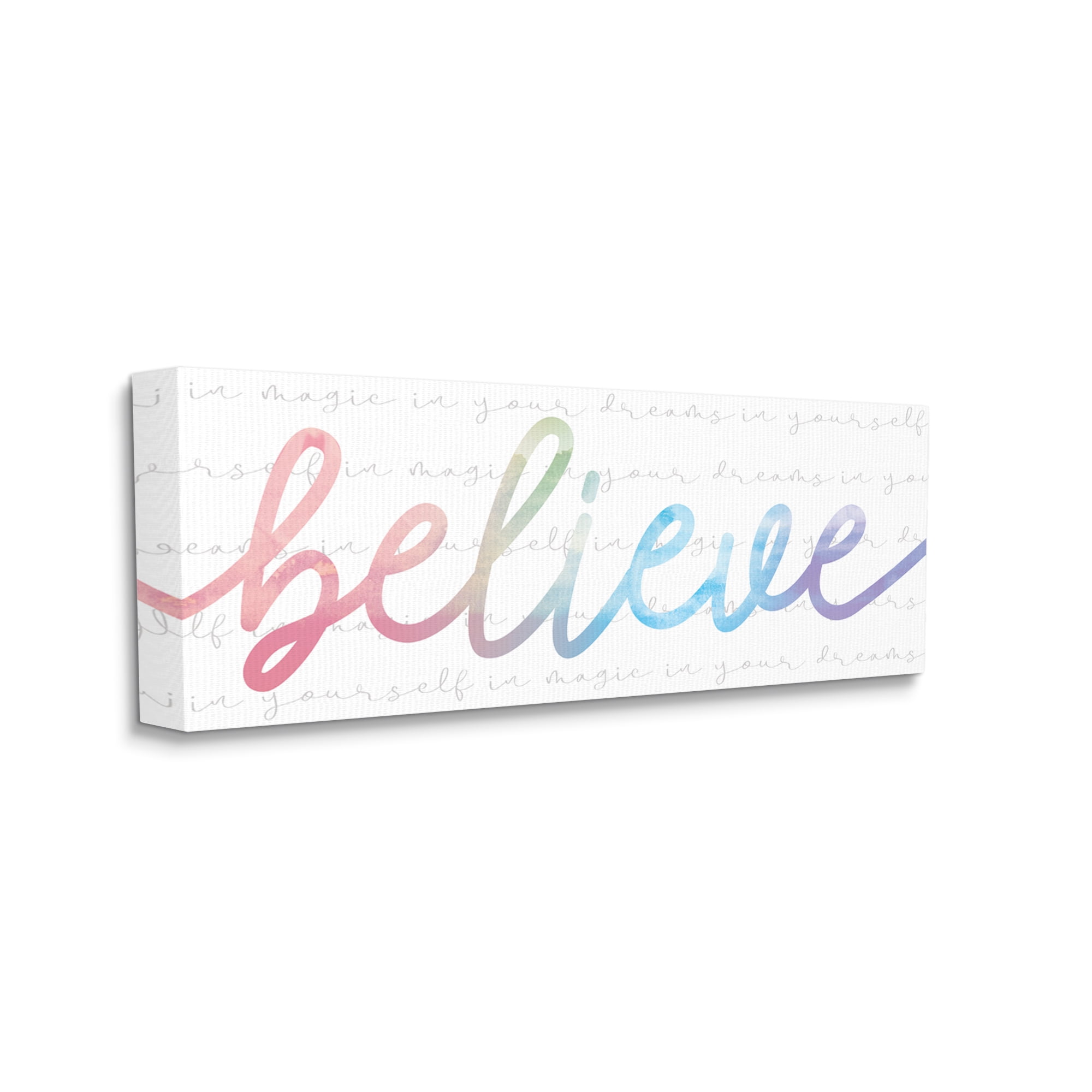 Stupell Industries Believe Rainbow Text over Muted Motivational Phrase, 13 x 30, Designed by Daphne Polselli
