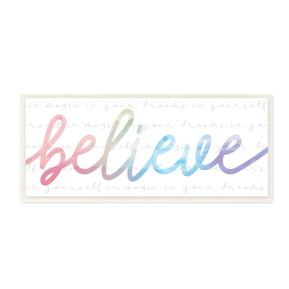 Stupell Industries Believe Rainbow Text over Muted Motivational Phrase, 7 x 17, Designed by Daphne Polselli