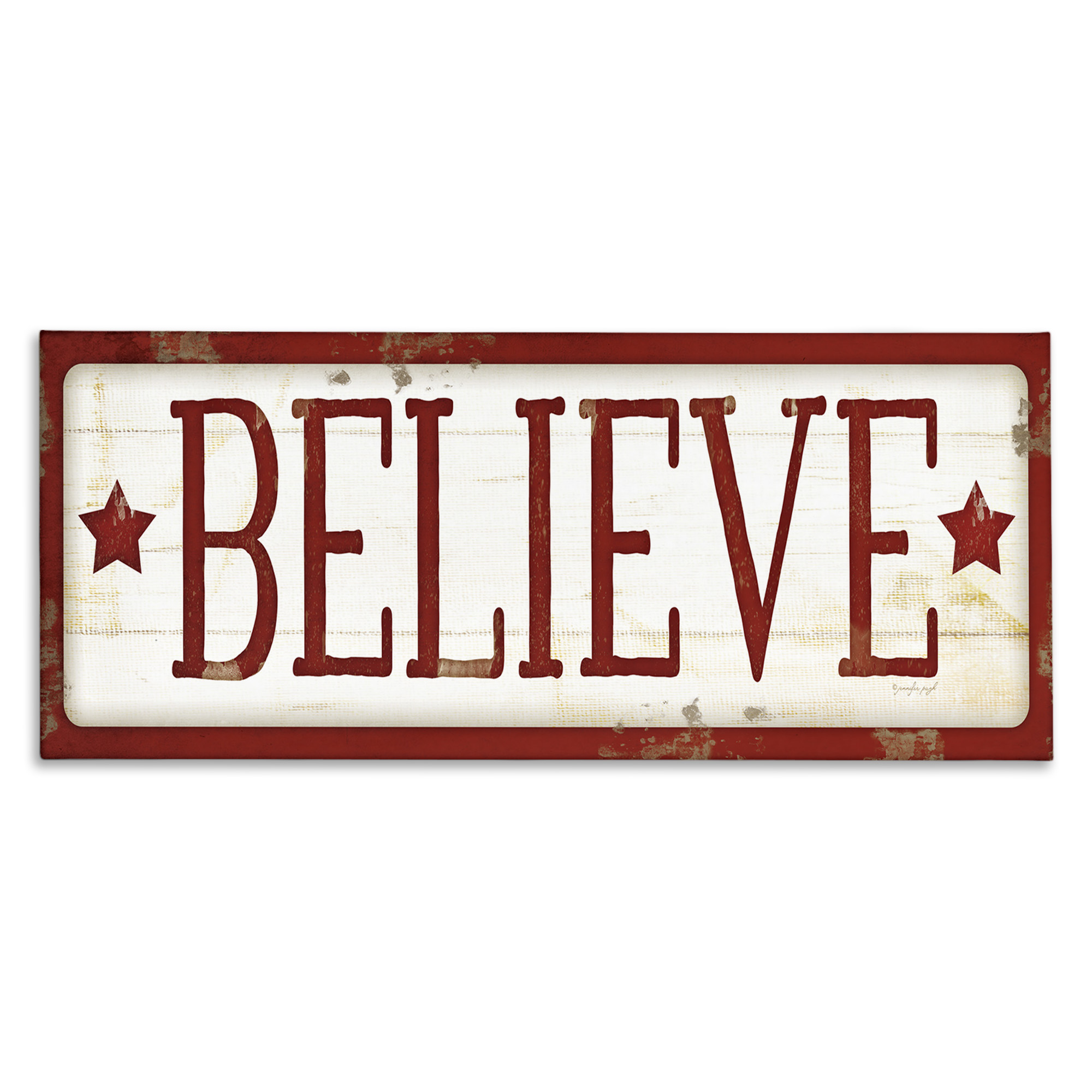 Stupell Industries Believe Red Christmas Phrase Holiday Painting Gallery Wrapped Canvas Art Print Wall Art, 40 x 17